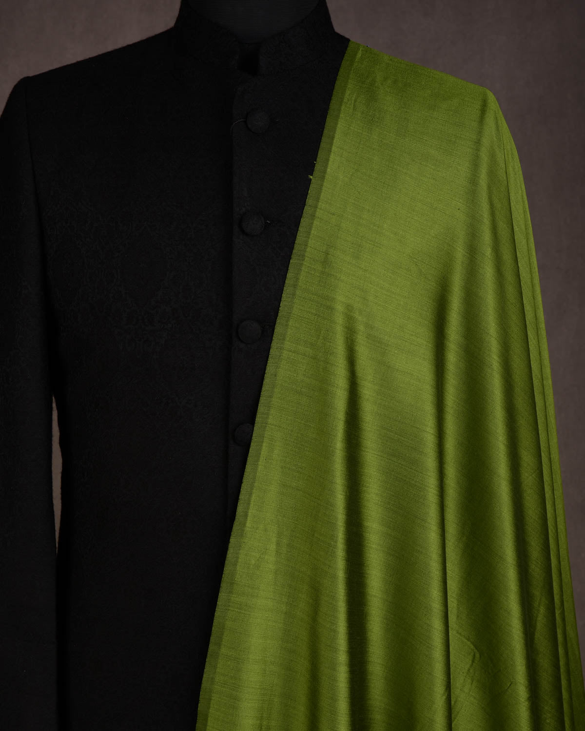 Olive Green Solid Woven Spun Silk Banarasi Fabric-HolyWeaves