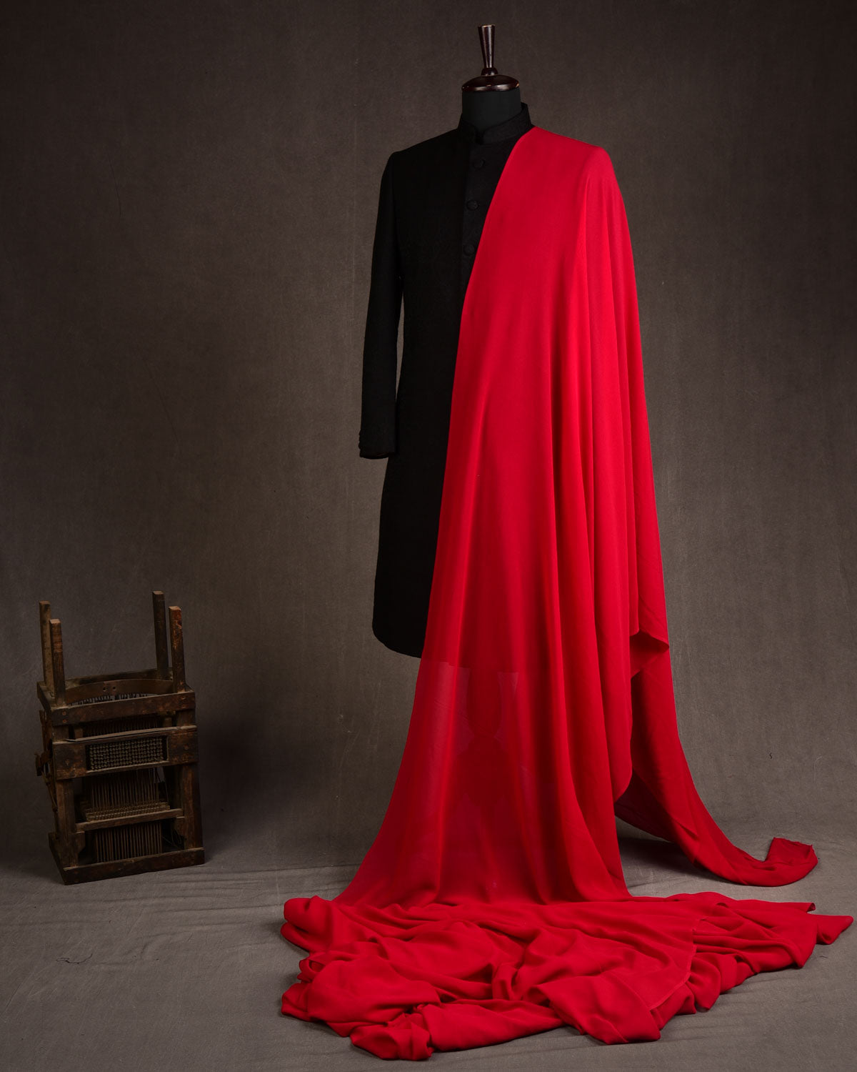 Red Woven Pure Georgette Fabric-HolyWeaves