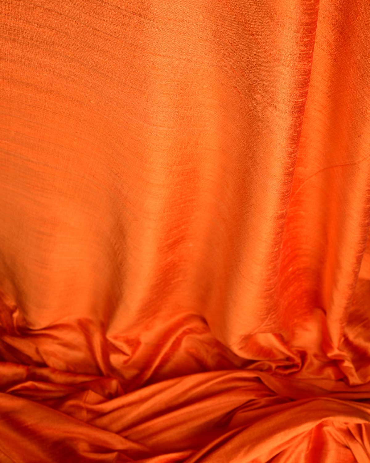 Fiery Orange Banarasi Textured Slub Handwoven Raw Silk Fabric-HolyWeaves