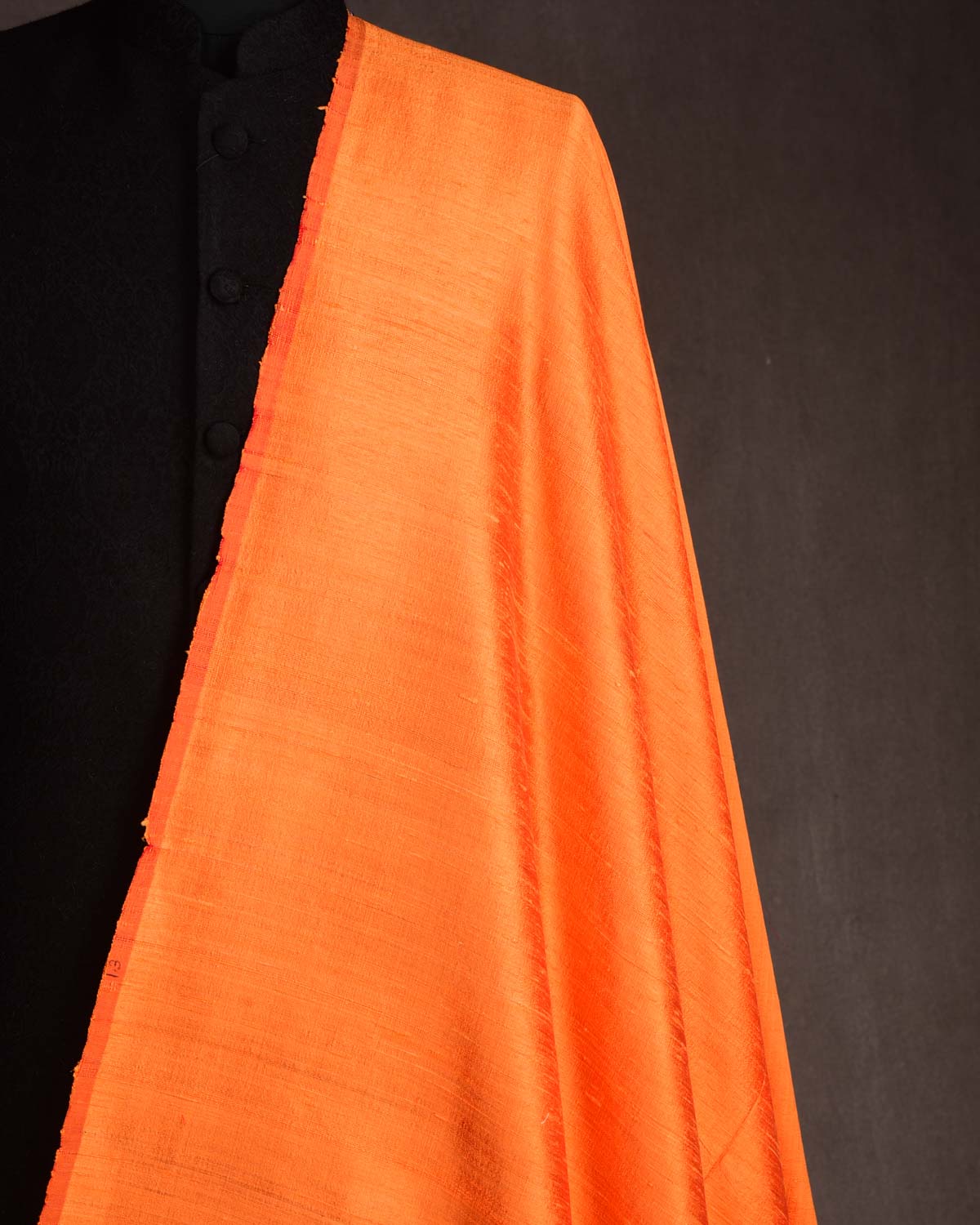 Fiery Orange Banarasi Textured Slub Handwoven Raw Silk Fabric-HolyWeaves