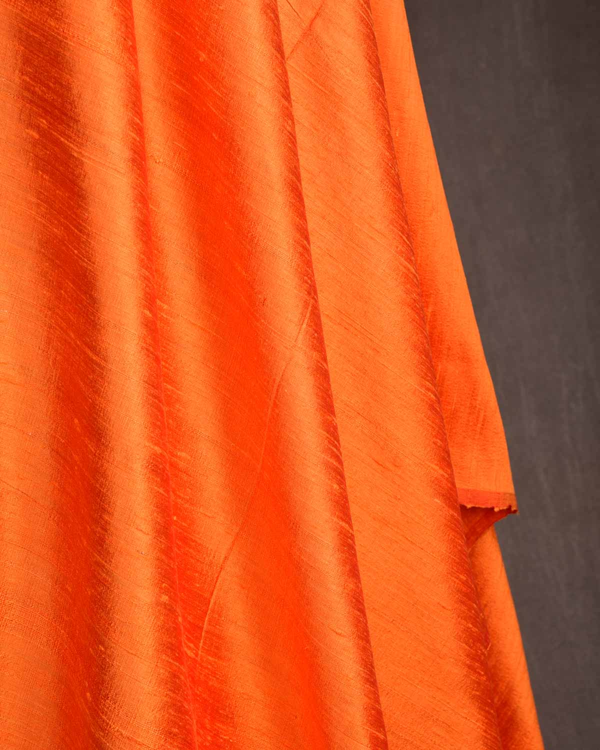 Fiery Orange Banarasi Textured Slub Handwoven Raw Silk Fabric-HolyWeaves