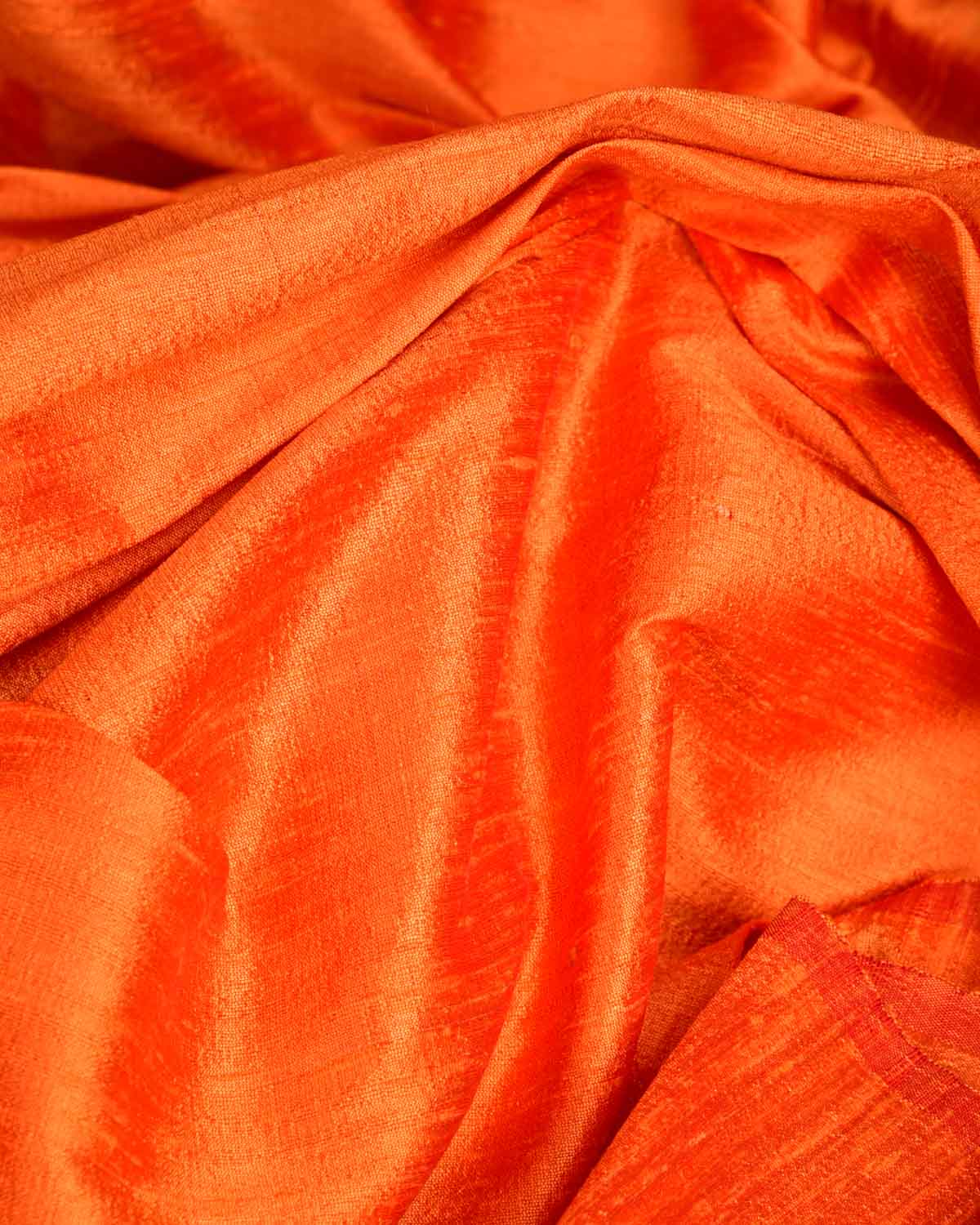 Fiery Orange Banarasi Textured Slub Handwoven Raw Silk Fabric-HolyWeaves