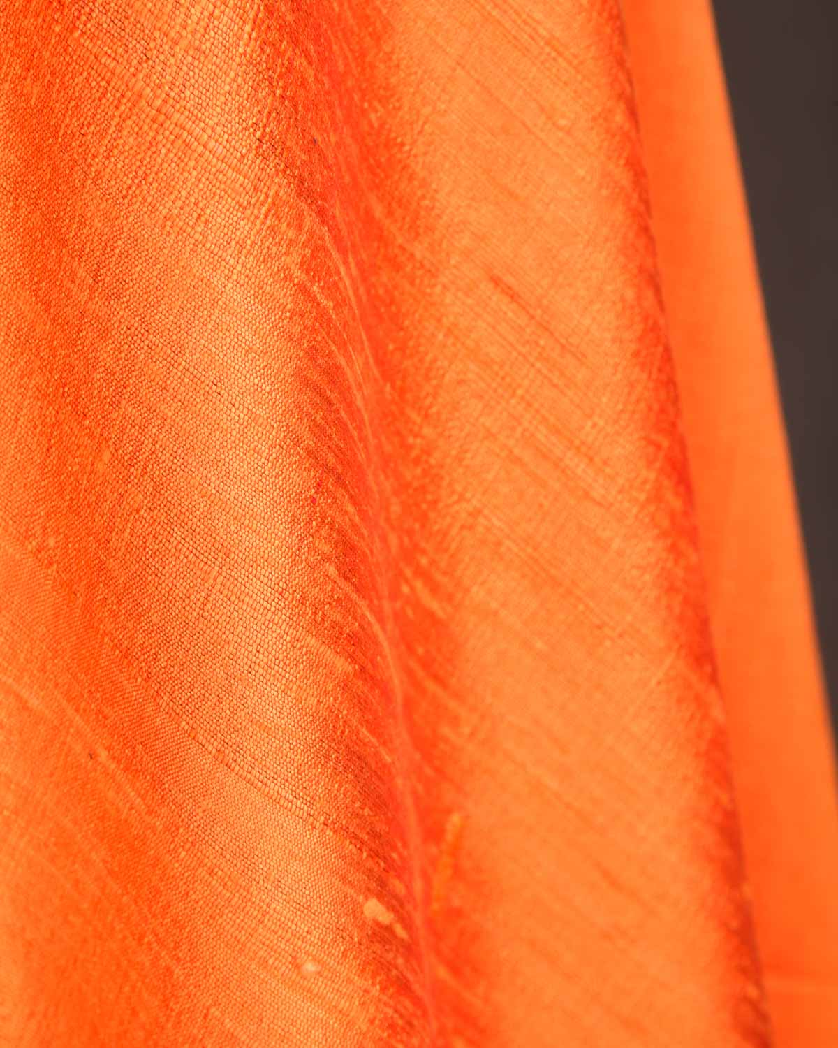 Fiery Orange Banarasi Textured Slub Handwoven Raw Silk Fabric-HolyWeaves