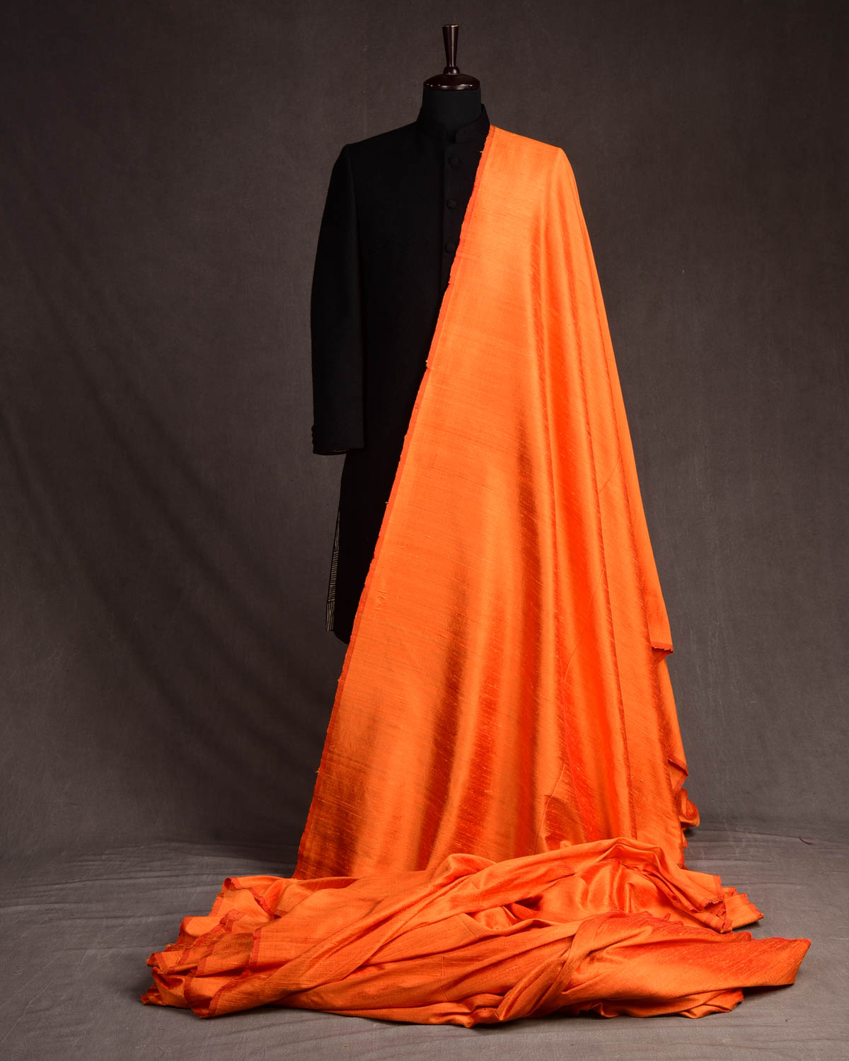 Fiery Orange Banarasi Textured Slub Handwoven Raw Silk Fabric-HolyWeaves