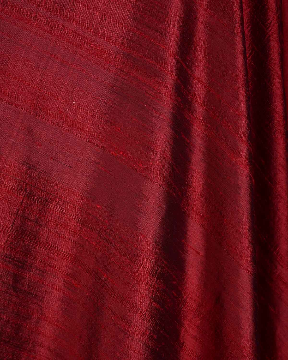 Maroon Textured Slub Handwoven Raw Silk Banarasi Fabric-HolyWeaves
