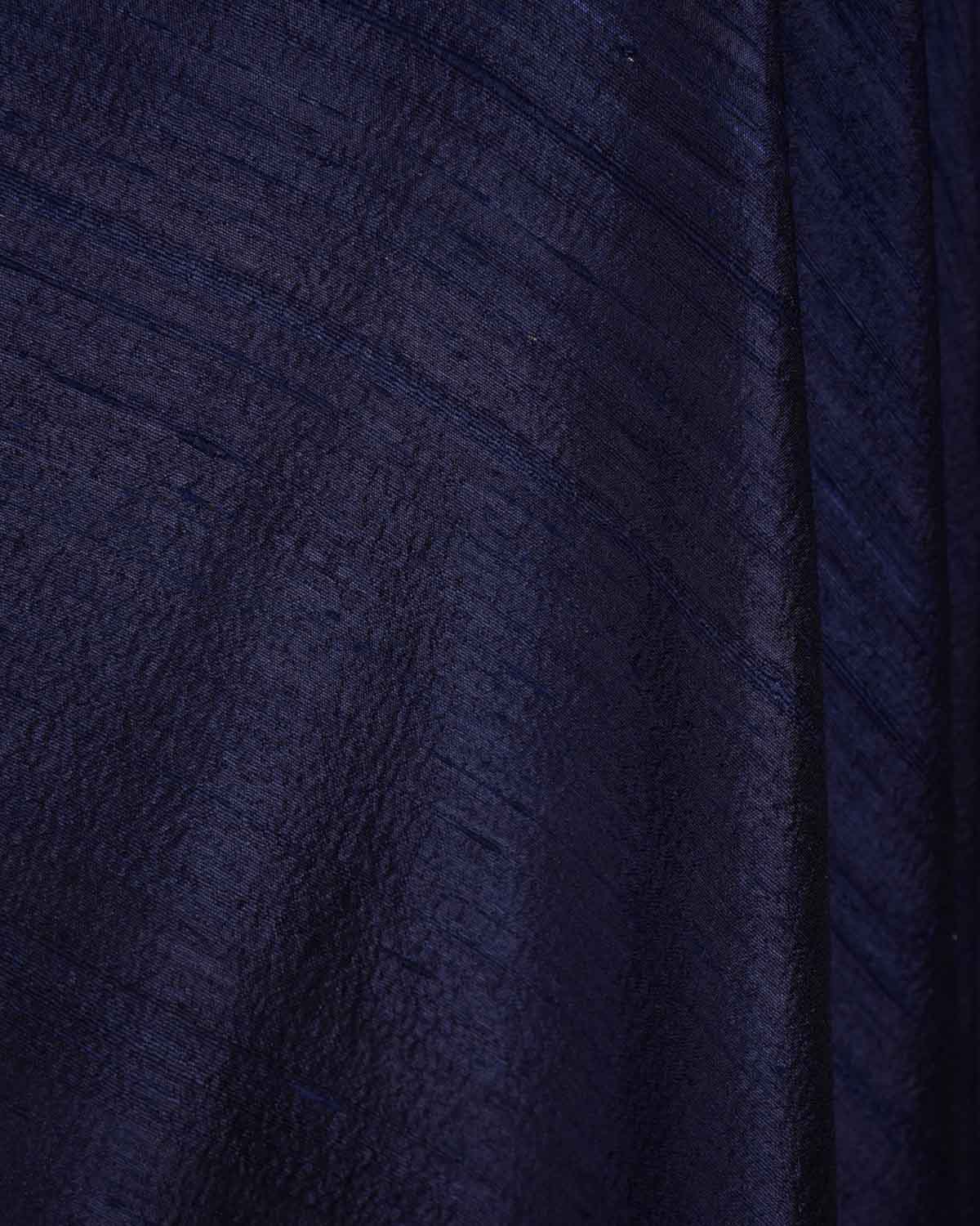 Navy Blue Textured Slub Handwoven Raw Silk Banarasi Fabric-HolyWeaves