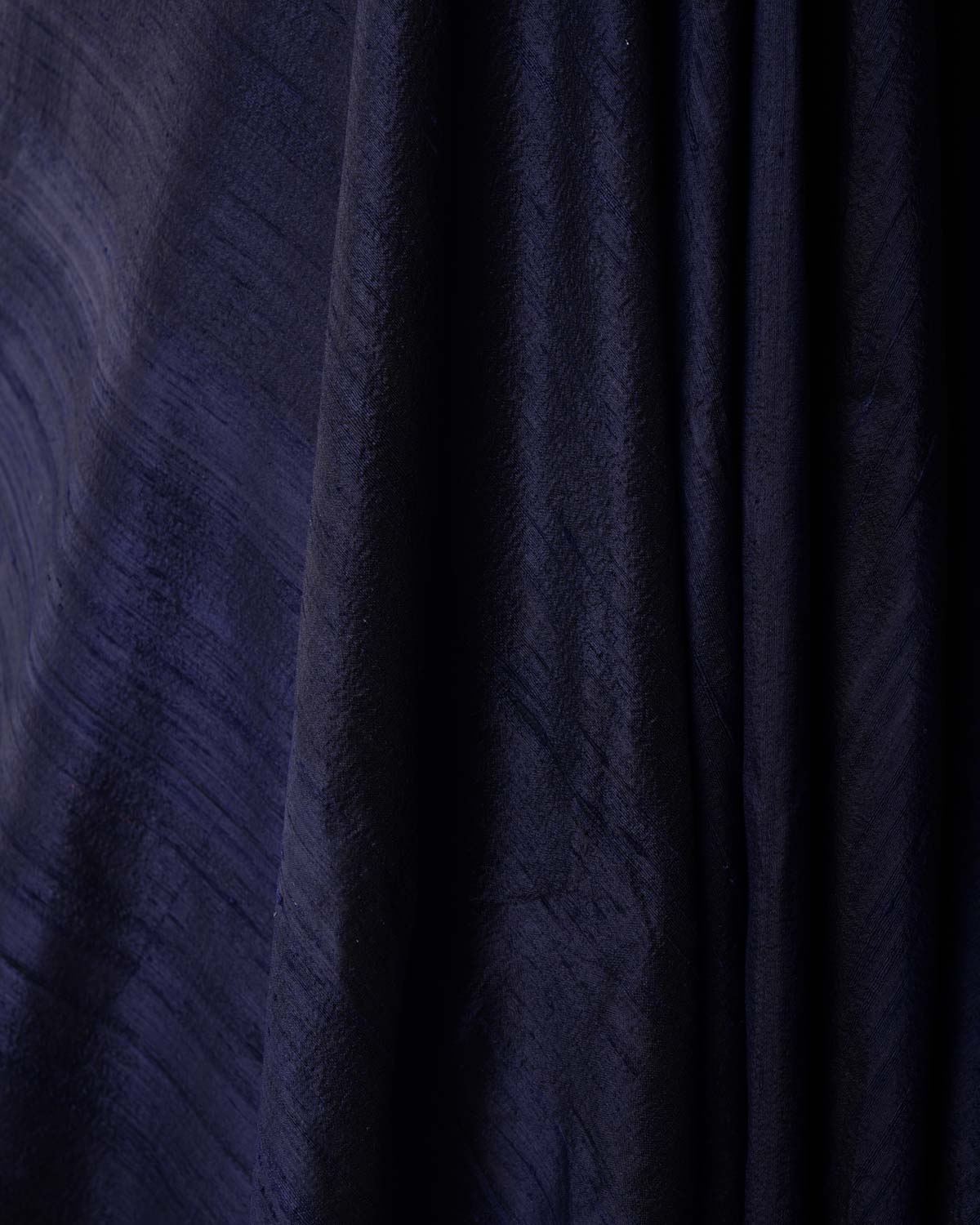 Navy Blue Textured Slub Handwoven Raw Silk Banarasi Fabric-HolyWeaves