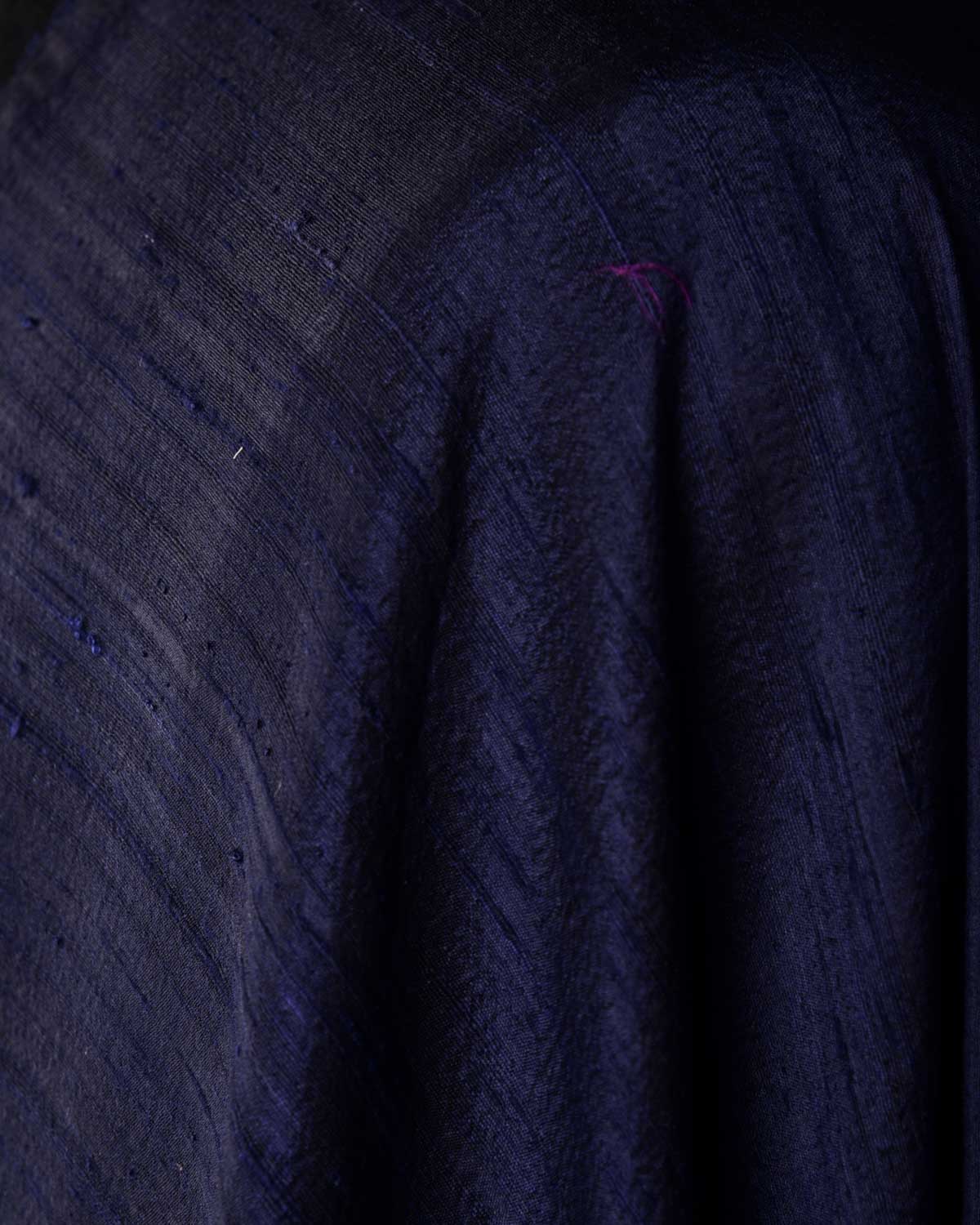 Navy Blue Textured Slub Handwoven Raw Silk Banarasi Fabric-HolyWeaves