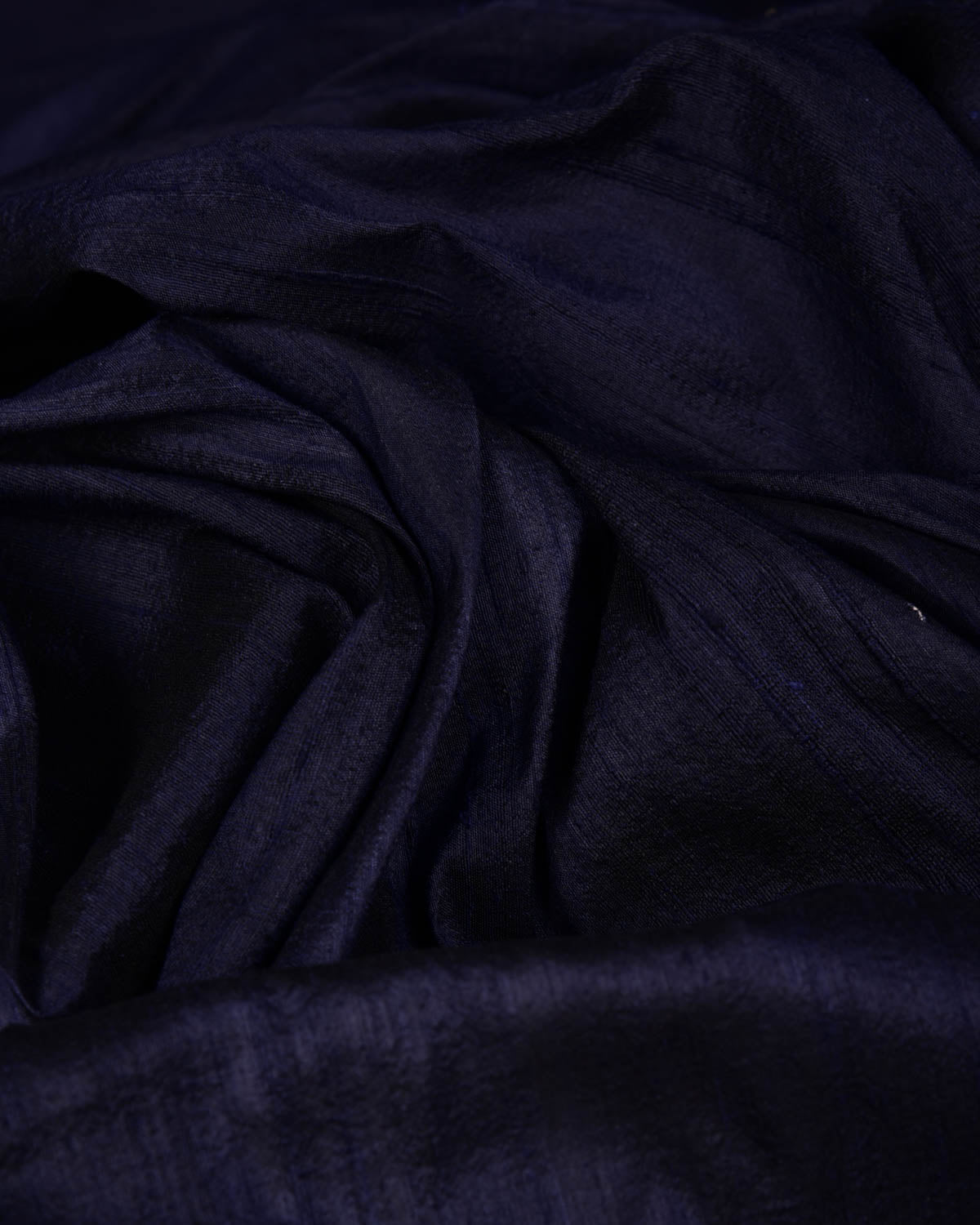 Navy Blue Textured Slub Handwoven Raw Silk Banarasi Fabric-HolyWeaves