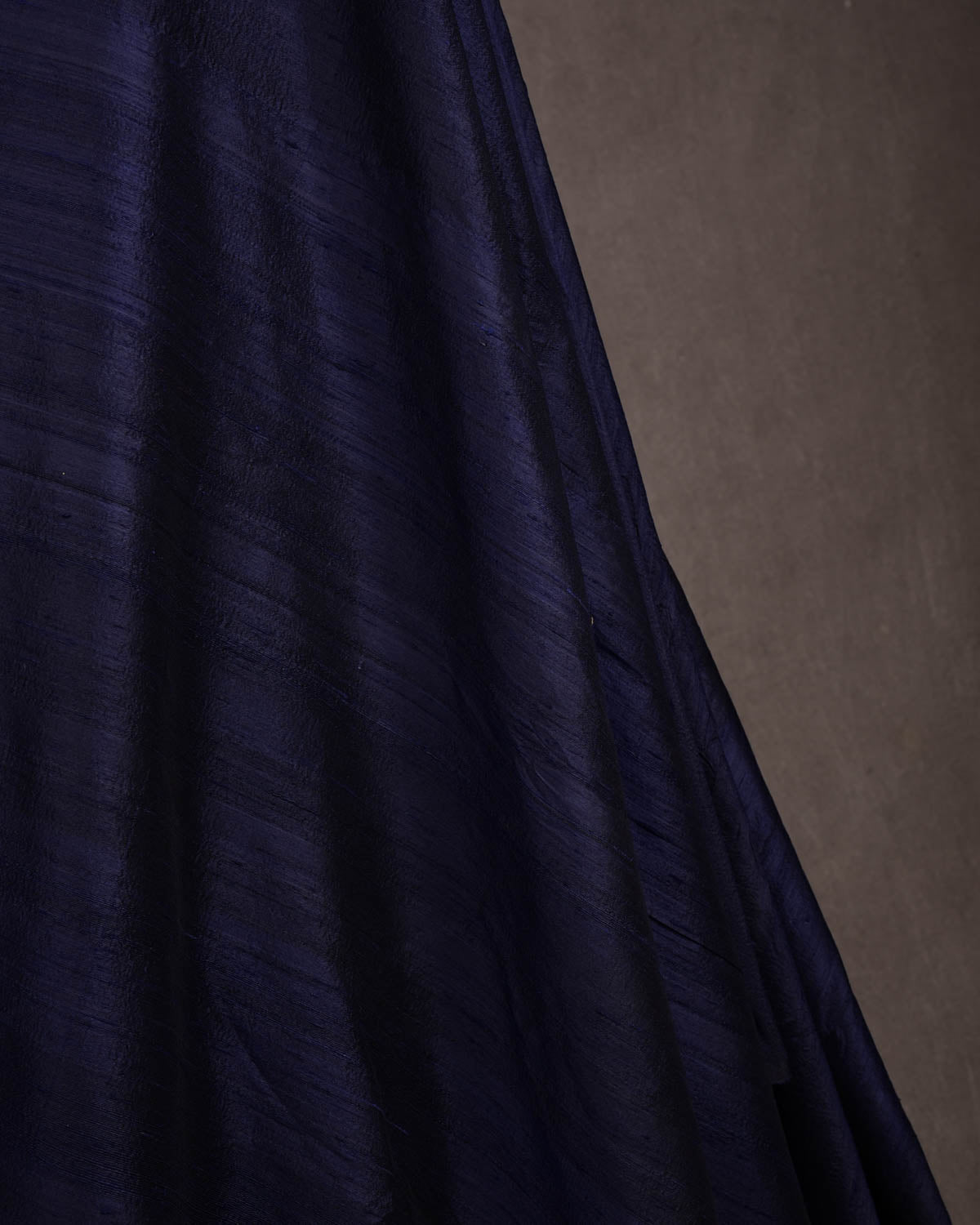 Navy Blue Textured Slub Handwoven Raw Silk Banarasi Fabric-HolyWeaves