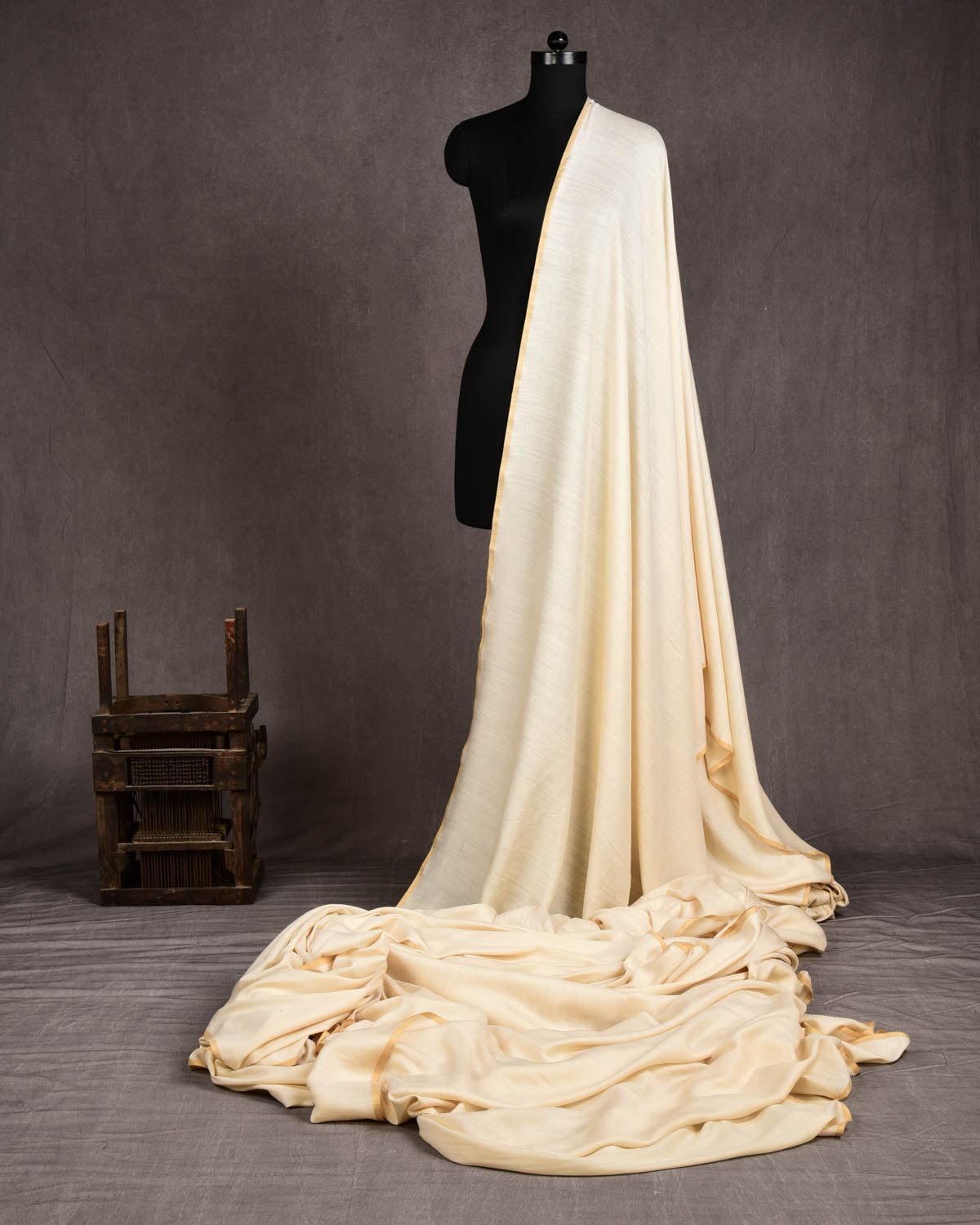 Beige Banarasi Plain Muga Silk Fabric-HolyWeaves