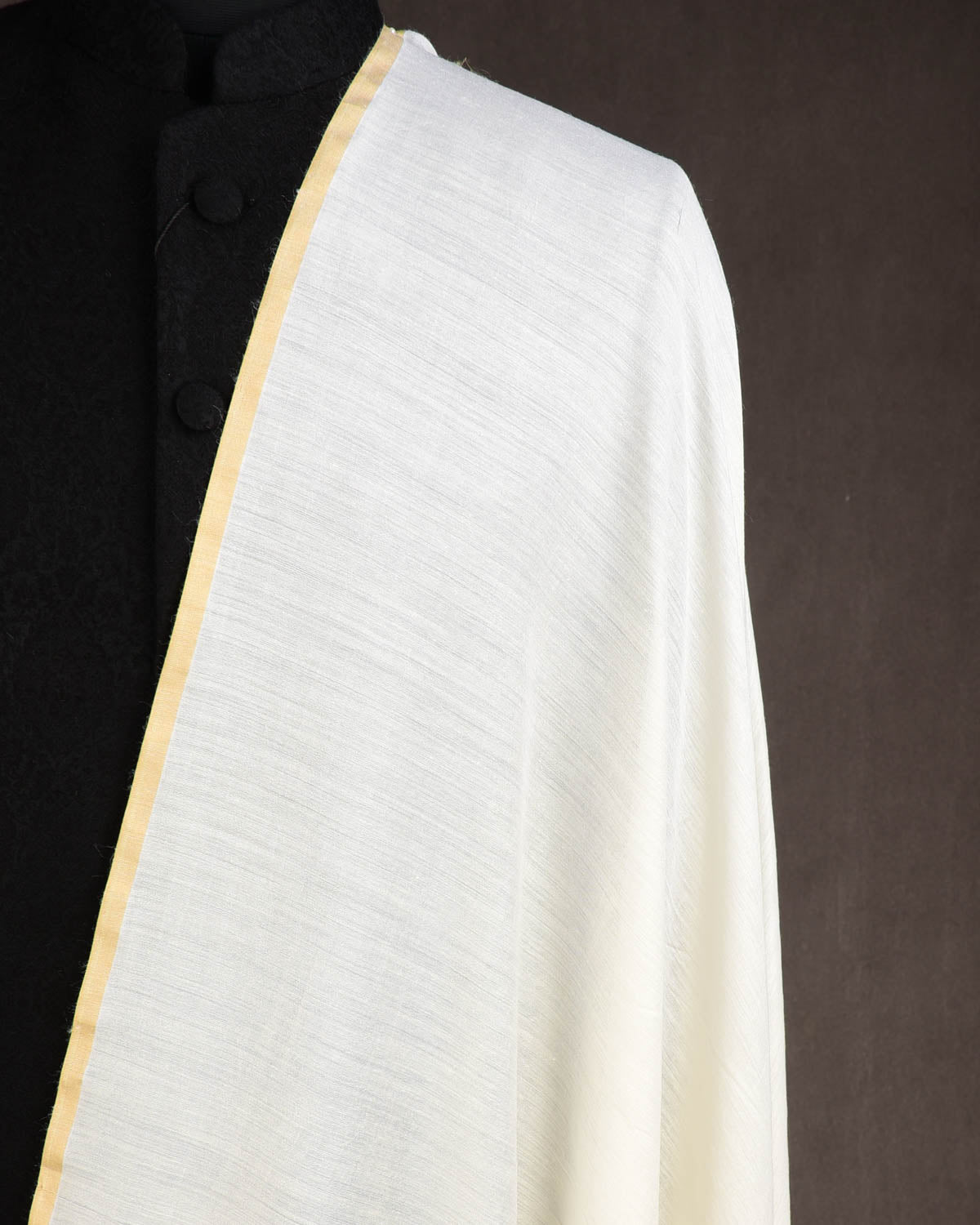 Cream Plain Woven Muga Silk Banarasi Fabric-HolyWeaves