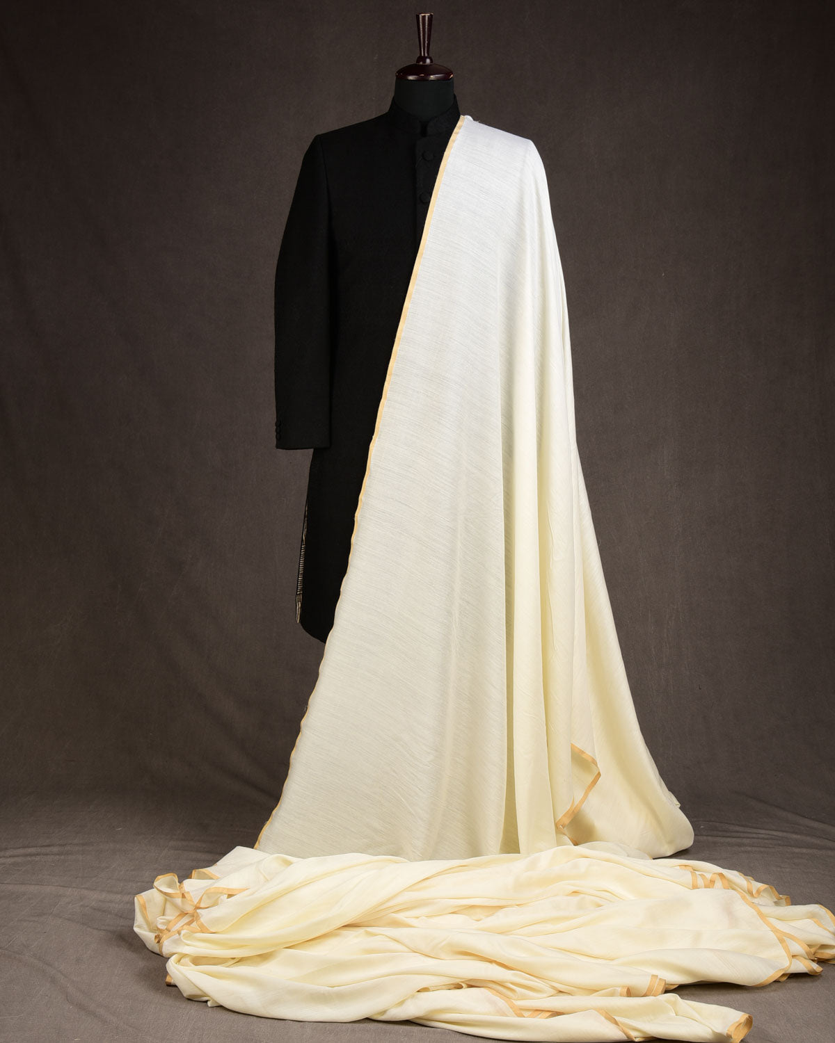 Cream Plain Woven Muga Silk Banarasi Fabric-HolyWeaves