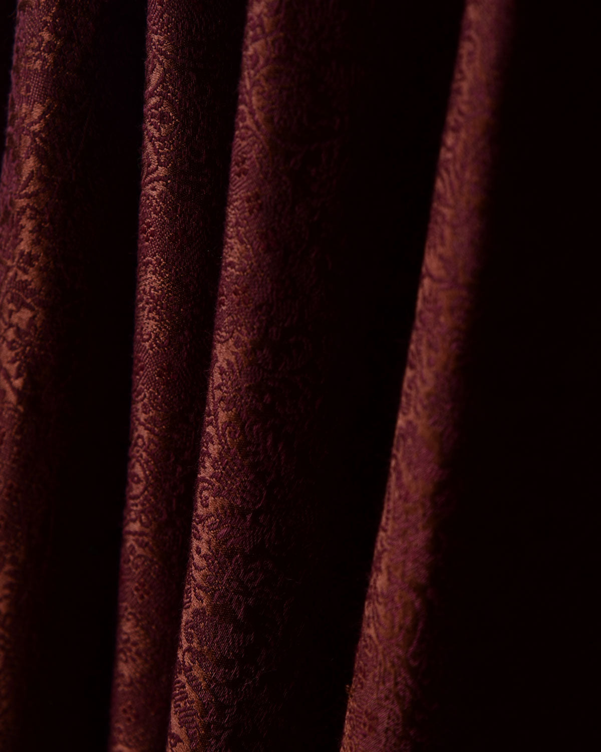 Brown Satin Parora Tanchoi Handwoven Silk-Wool Banarasi Fabric-HolyWeaves