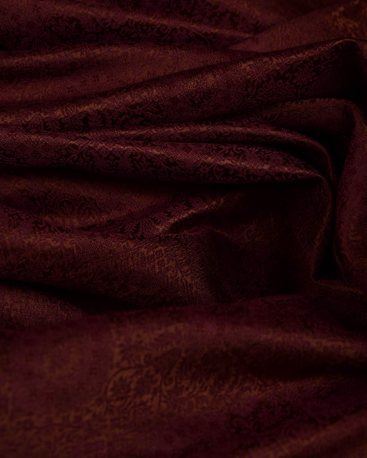 Brown Satin Parora Tanchoi Handwoven Silk-Wool Banarasi Fabric-HolyWeaves