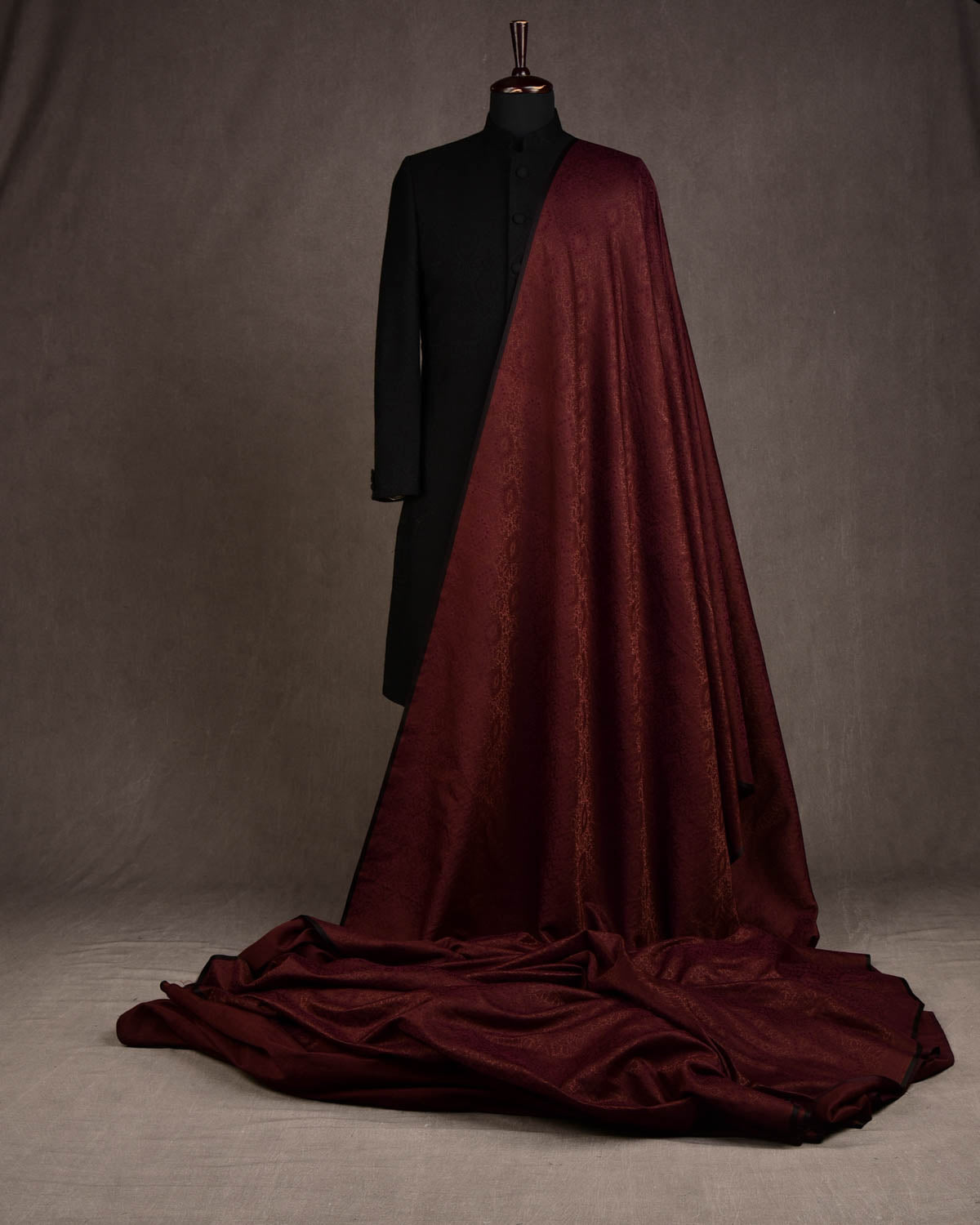 Brown Satin Parora Tanchoi Handwoven Silk-Wool Banarasi Fabric-HolyWeaves