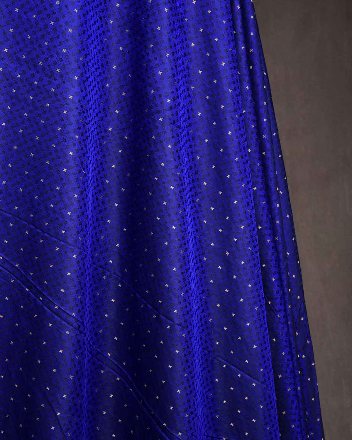 Royal Blue Zari Buti Tanchoi Brocade Handwoven Katan Silk Banarasi Fabric-HolyWeaves