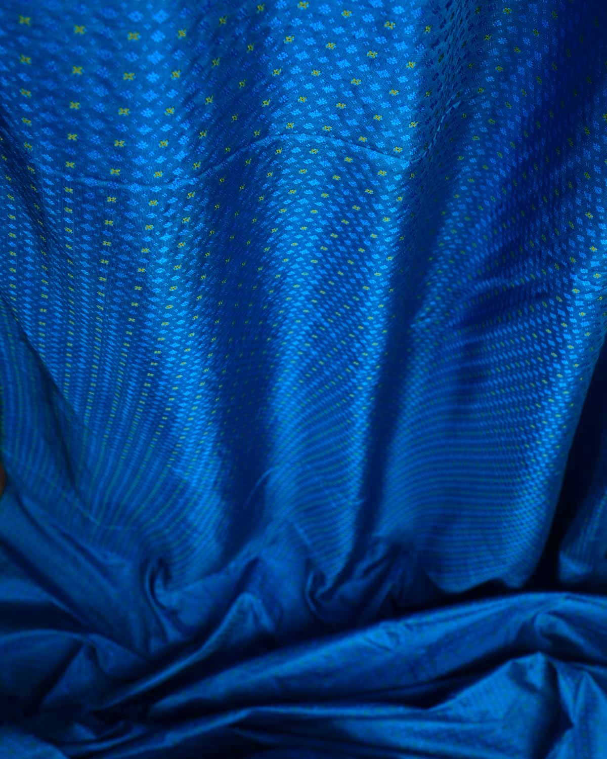 Turquoise Blue Resham Buti Tanchoi Brocade Handwoven Katan Silk Banarasi Fabric-HolyWeaves