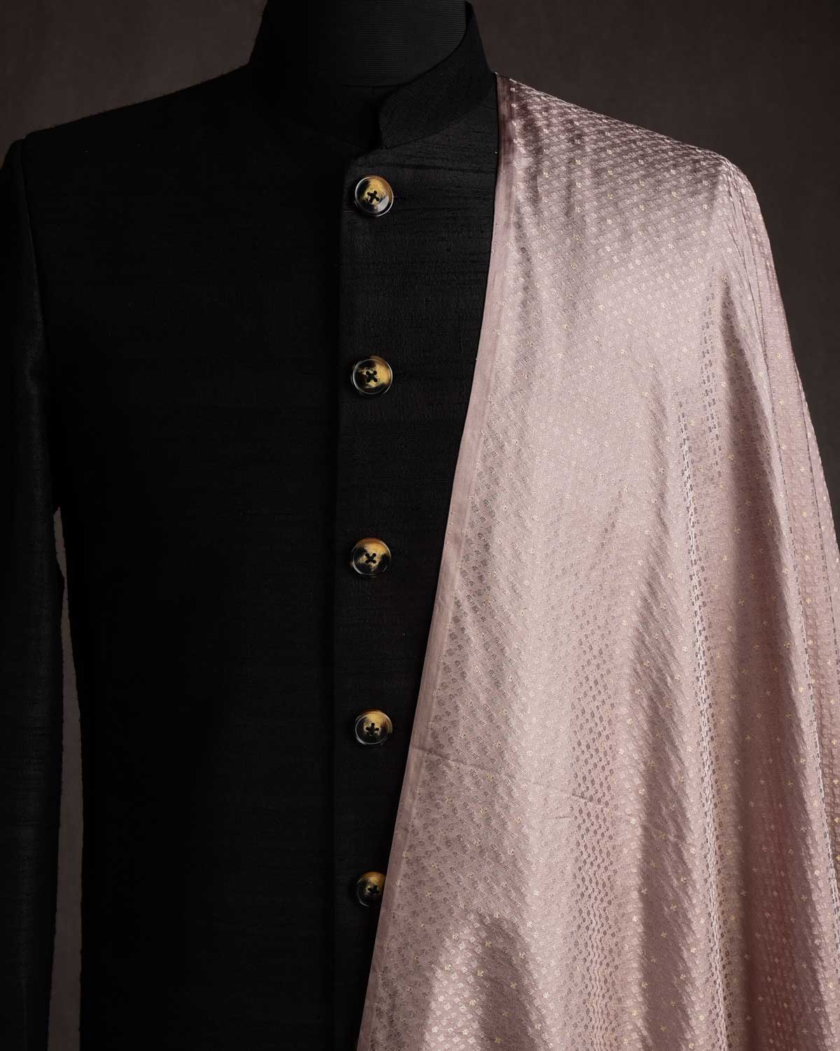 Light Brown Resham Buti Satin Tanchoi Brocade Handwoven Katan Silk Banarasi Fabric-HolyWeaves
