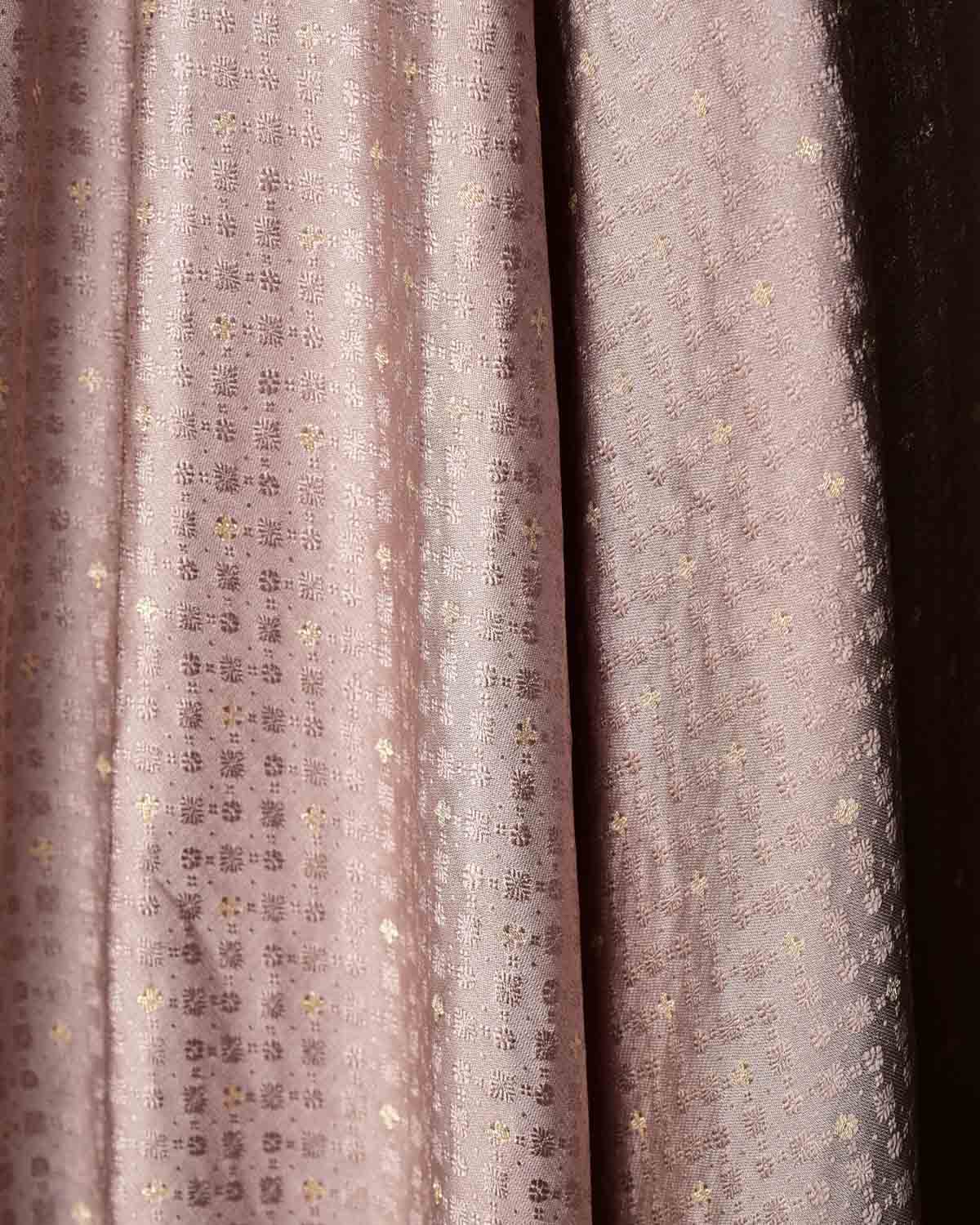 Light Brown Resham Buti Satin Tanchoi Brocade Handwoven Katan Silk Banarasi Fabric-HolyWeaves