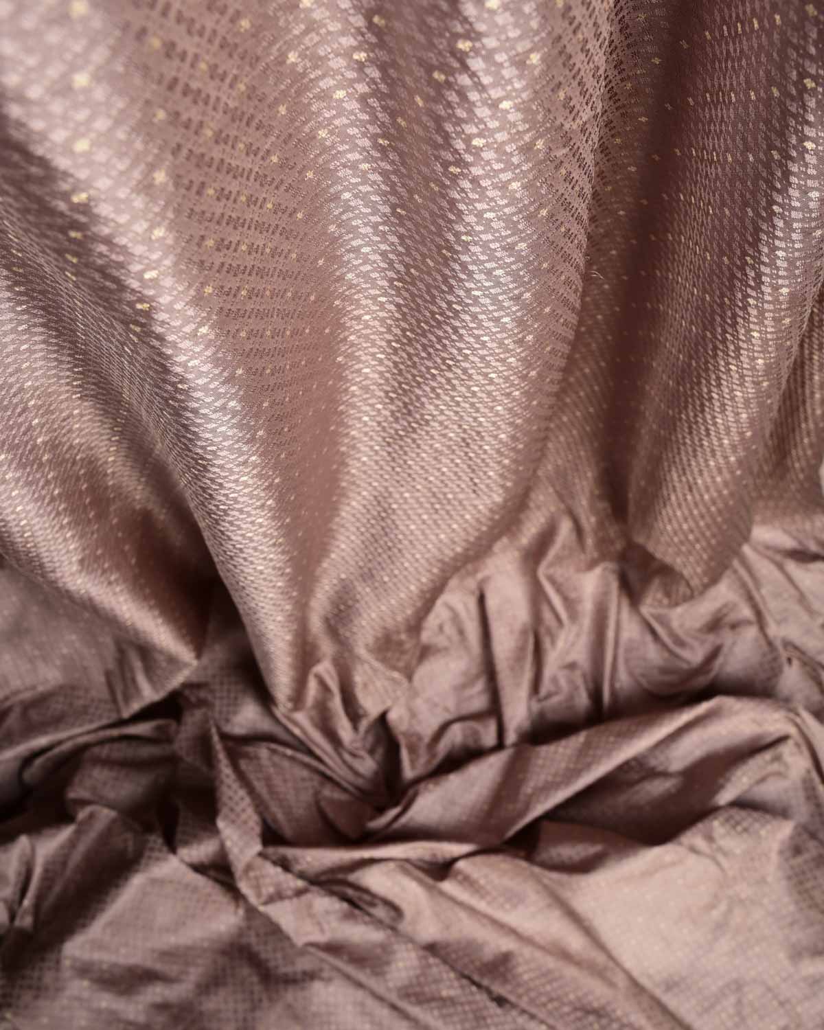 Light Brown Resham Buti Satin Tanchoi Brocade Handwoven Katan Silk Banarasi Fabric-HolyWeaves