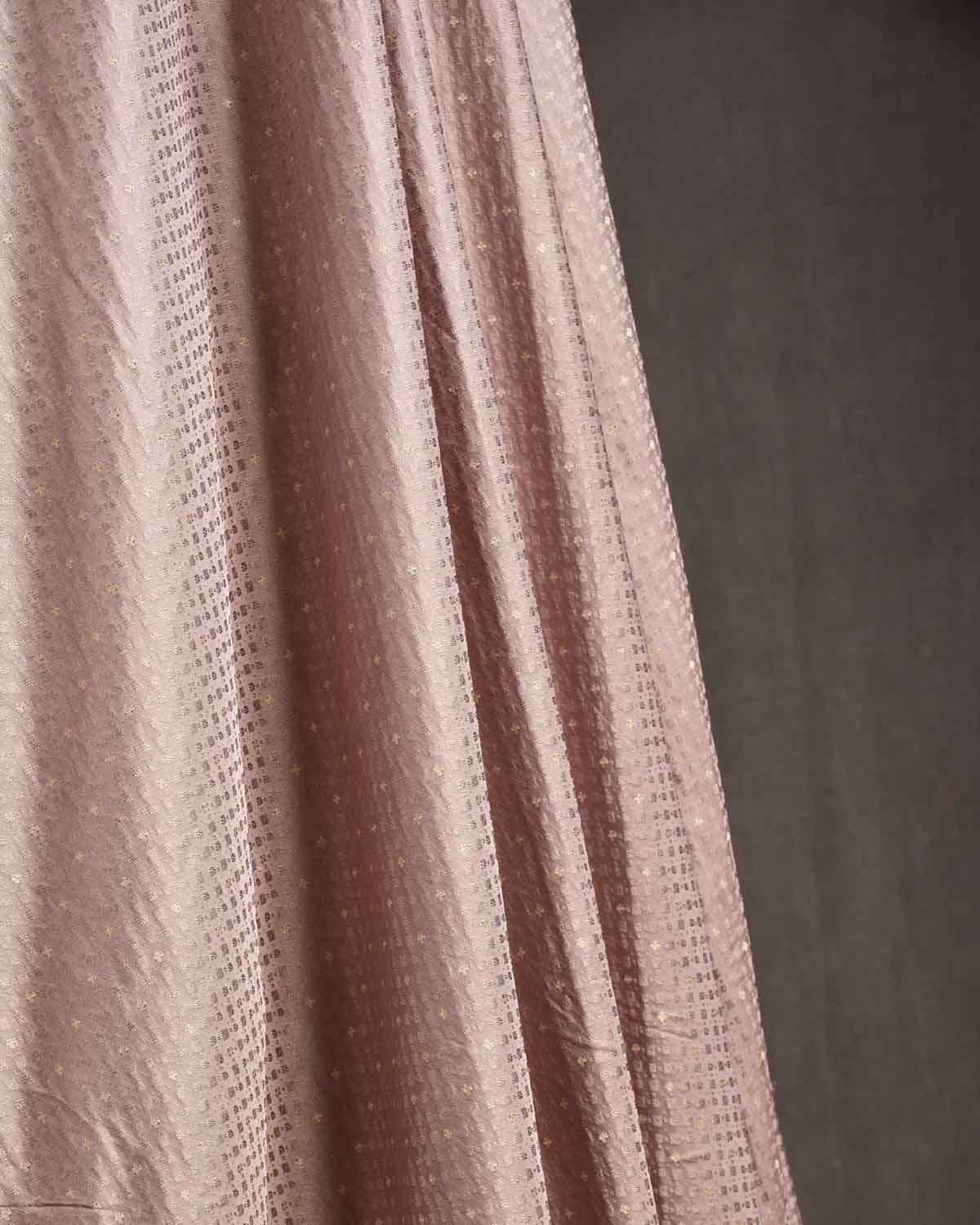 Light Brown Resham Buti Satin Tanchoi Brocade Handwoven Katan Silk Banarasi Fabric-HolyWeaves