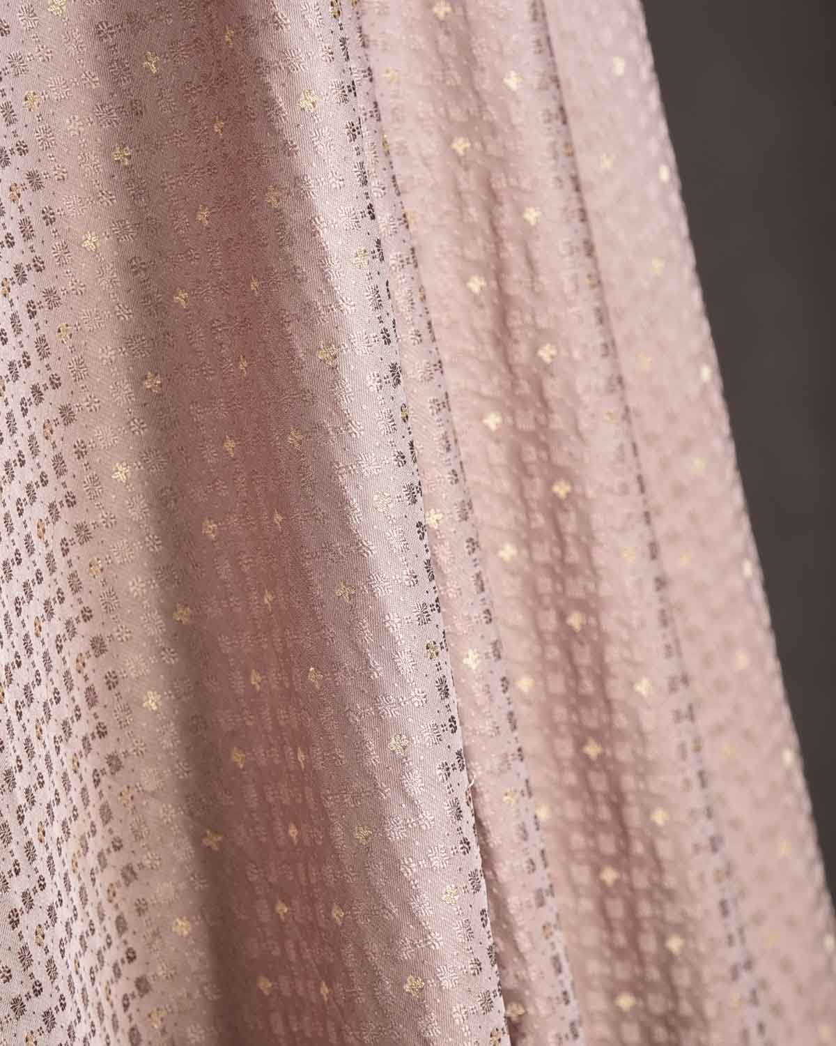 Light Brown Resham Buti Satin Tanchoi Brocade Handwoven Katan Silk Banarasi Fabric-HolyWeaves