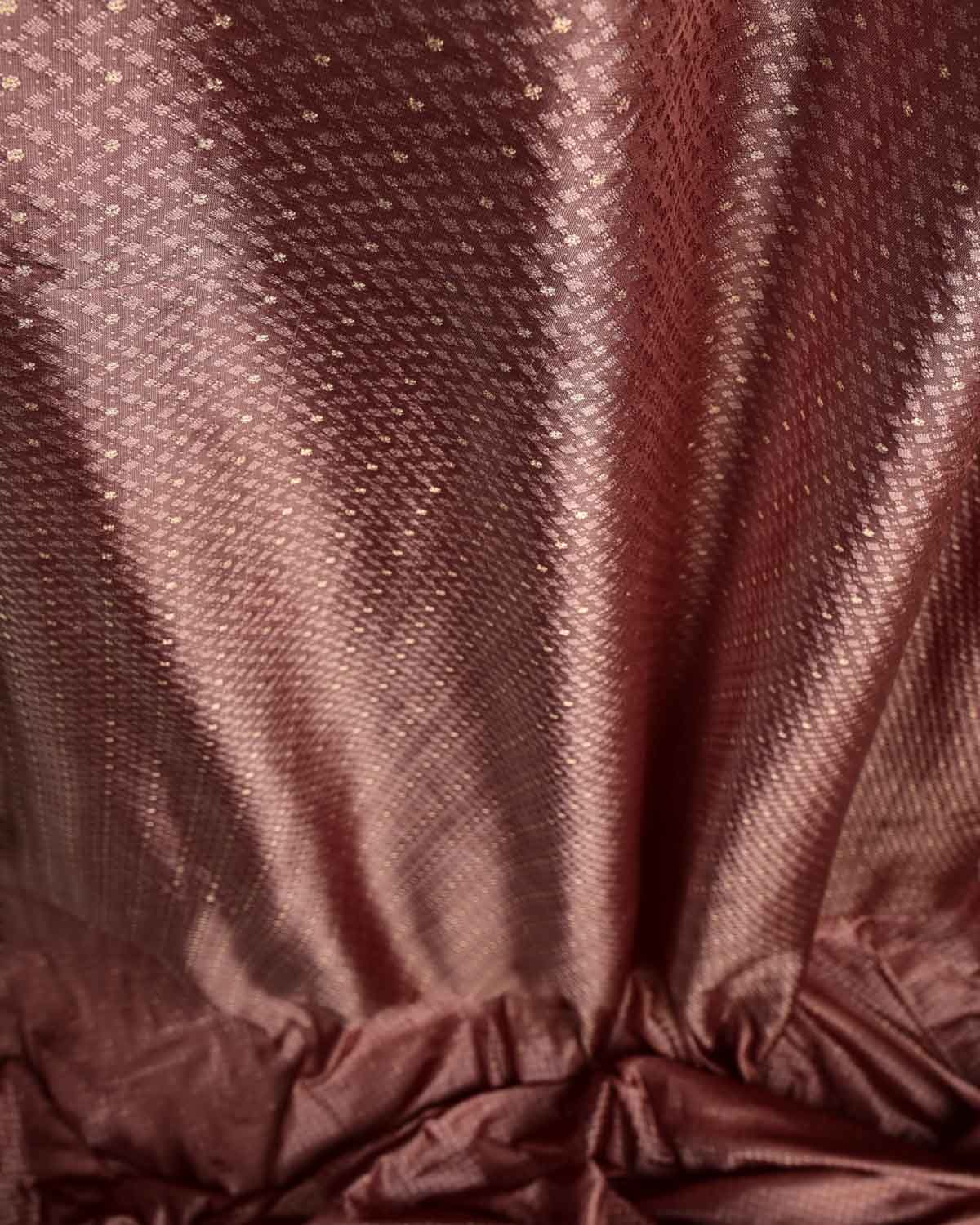 Brown Resham Buti Satin Tanchoi Brocade Handwoven Katan Silk Banarasi Fabric-HolyWeaves