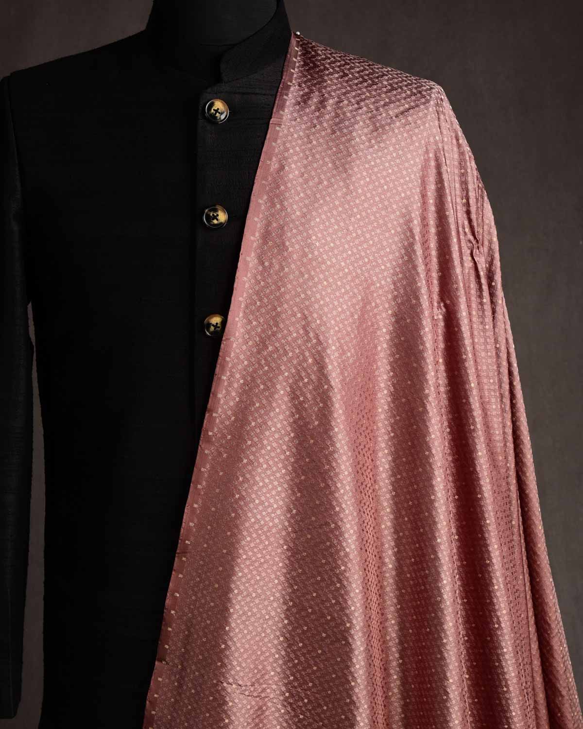 Brown Resham Buti Satin Tanchoi Brocade Handwoven Katan Silk Banarasi Fabric-HolyWeaves