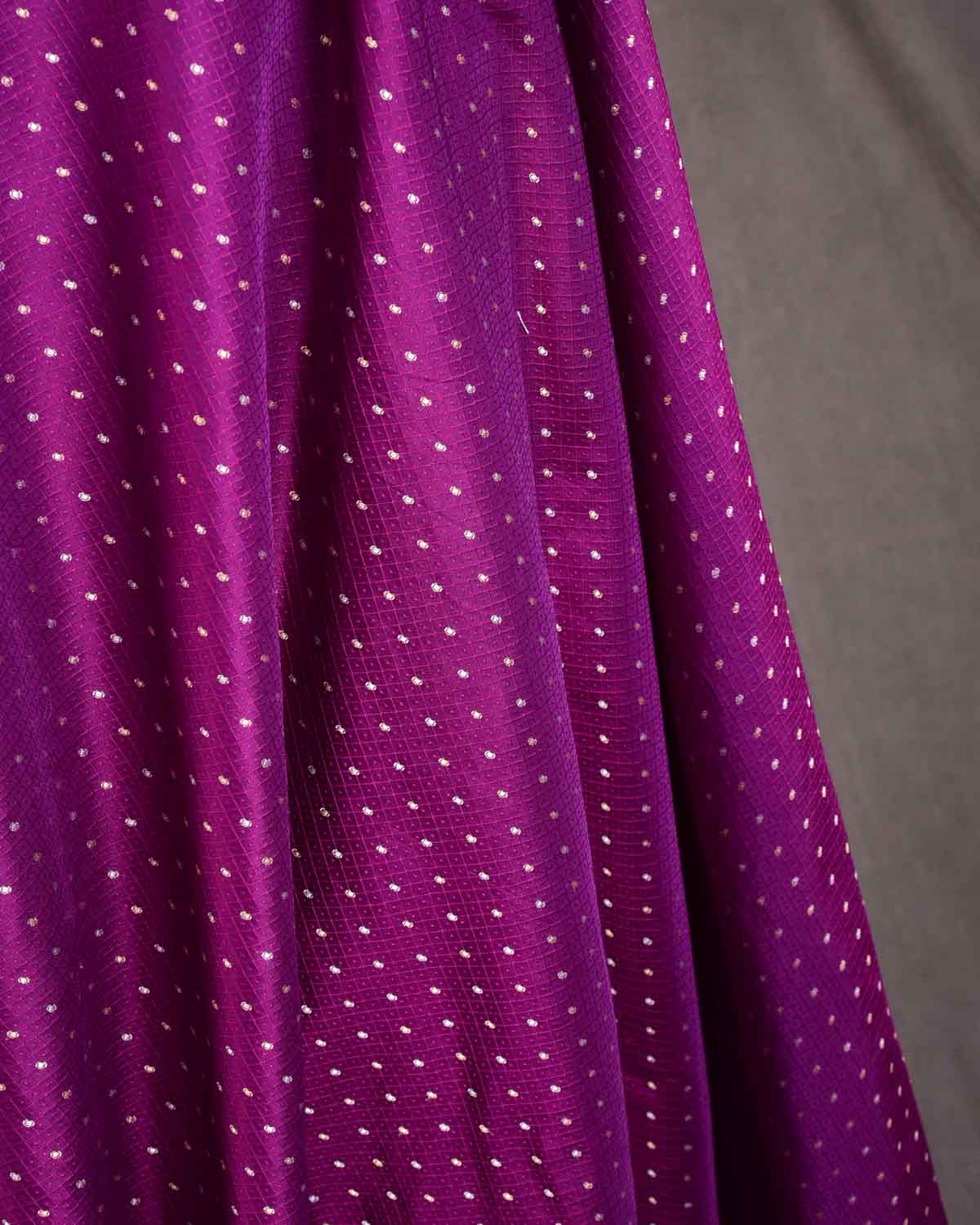 Purple Banarasi Sona Rupa Buti Tanchoi Brocade Handwoven Katan Silk Unisex Fabric-HolyWeaves