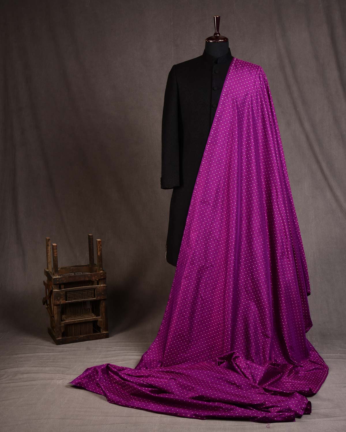 Purple Banarasi Sona Rupa Buti Tanchoi Brocade Handwoven Katan Silk Unisex Fabric-HolyWeaves