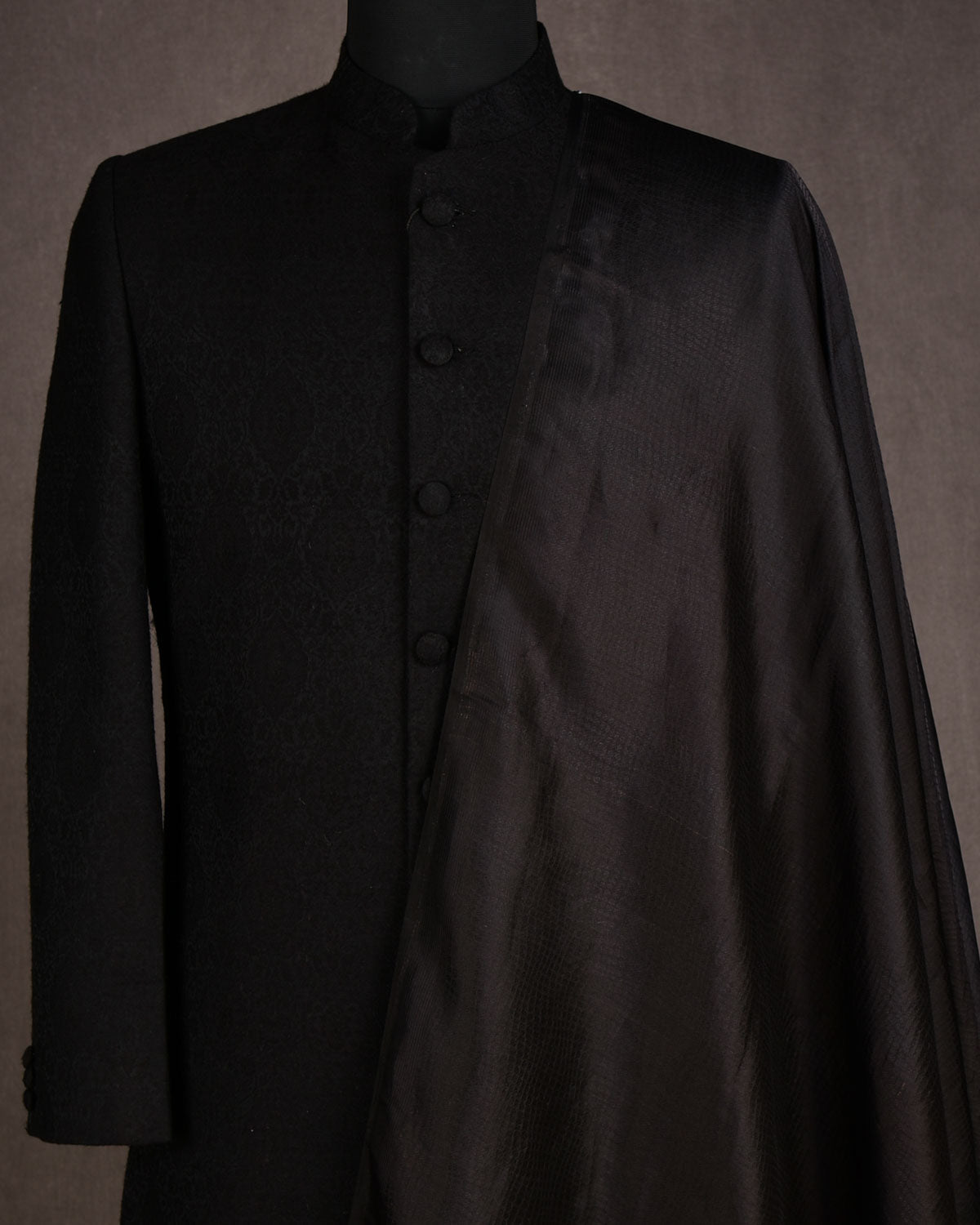 Metallic Black Python Stripes Tanchoi Handwoven Katan Silk Banarasi Fabric-HolyWeaves