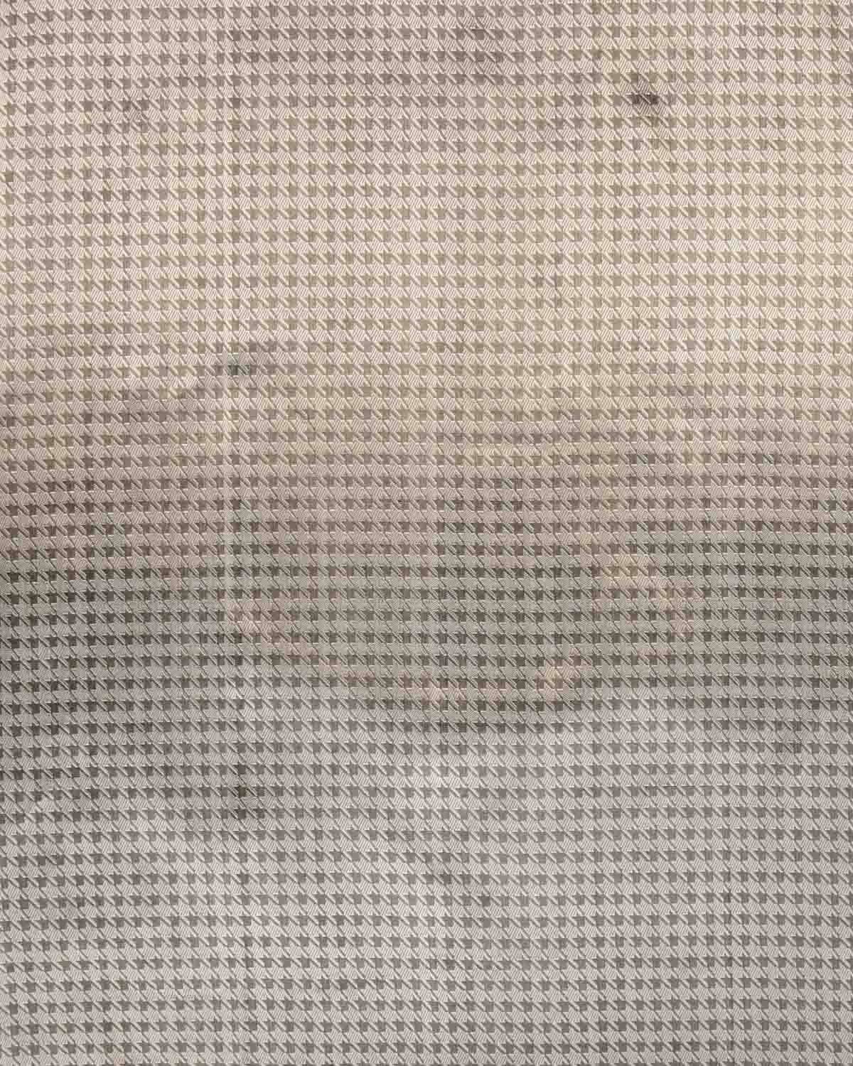 Metallic Gray Banarasi Silver Zari Houndstooth Brocade Handwoven Katan Silk Fabric-HolyWeaves