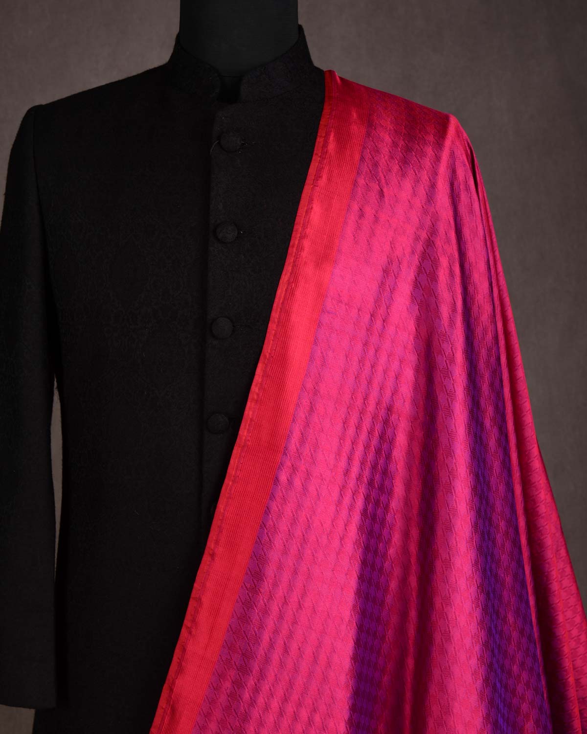 Shot Maroon Houndstooth Tanchoi Handwoven Katan Silk Banarasi Fabric-HolyWeaves