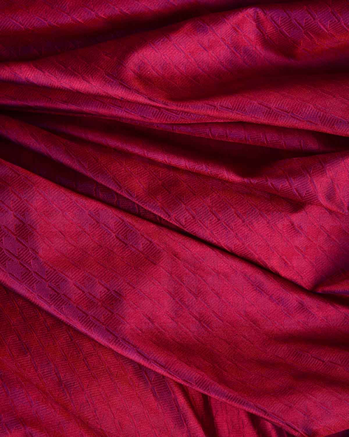 Shot Maroon Houndstooth Tanchoi Handwoven Katan Silk Banarasi Fabric-HolyWeaves