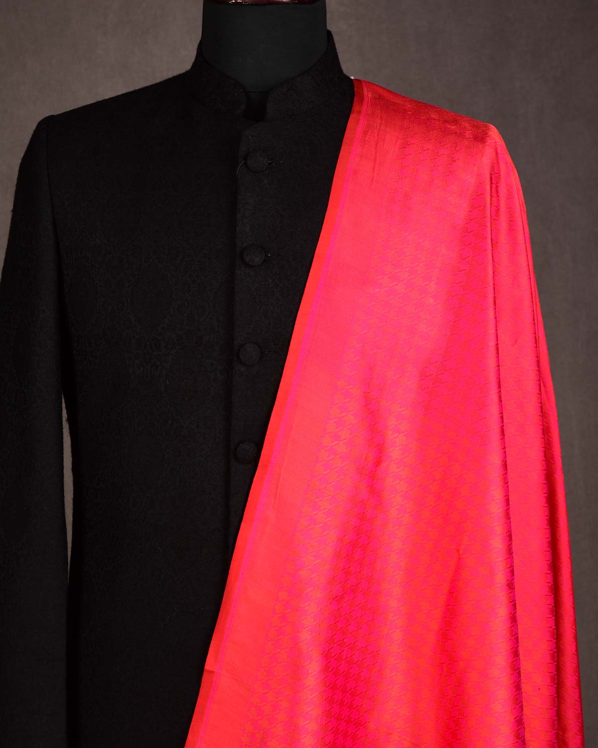 Shot Pink-Orange Houndstooth Tanchoi Handwoven Katan Silk Banarasi Fabric-HolyWeaves