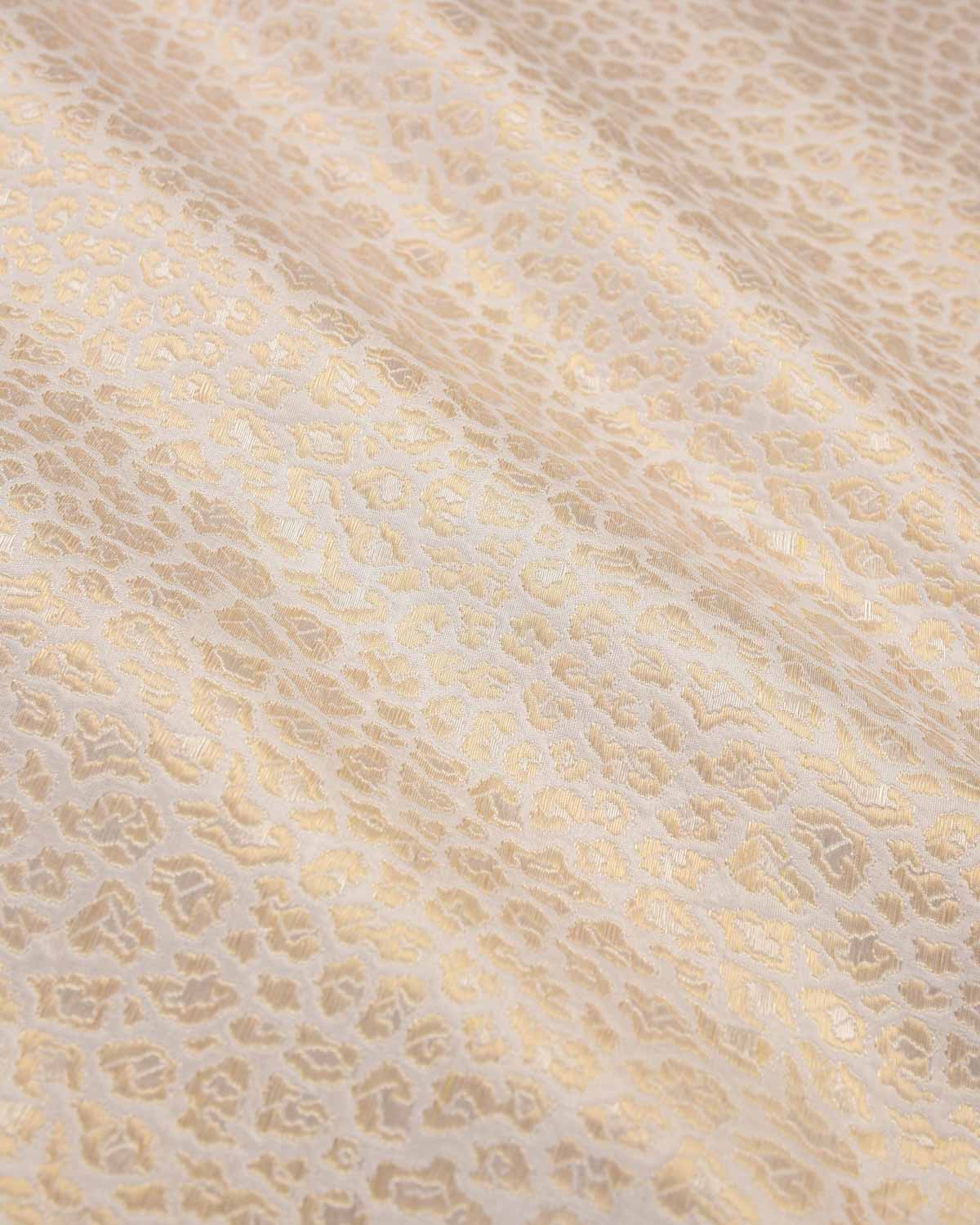 White Banarasi Gold & Silver Zari Jaguar Brocade Brocade Handwoven Katan Silk Fabric-HolyWeaves