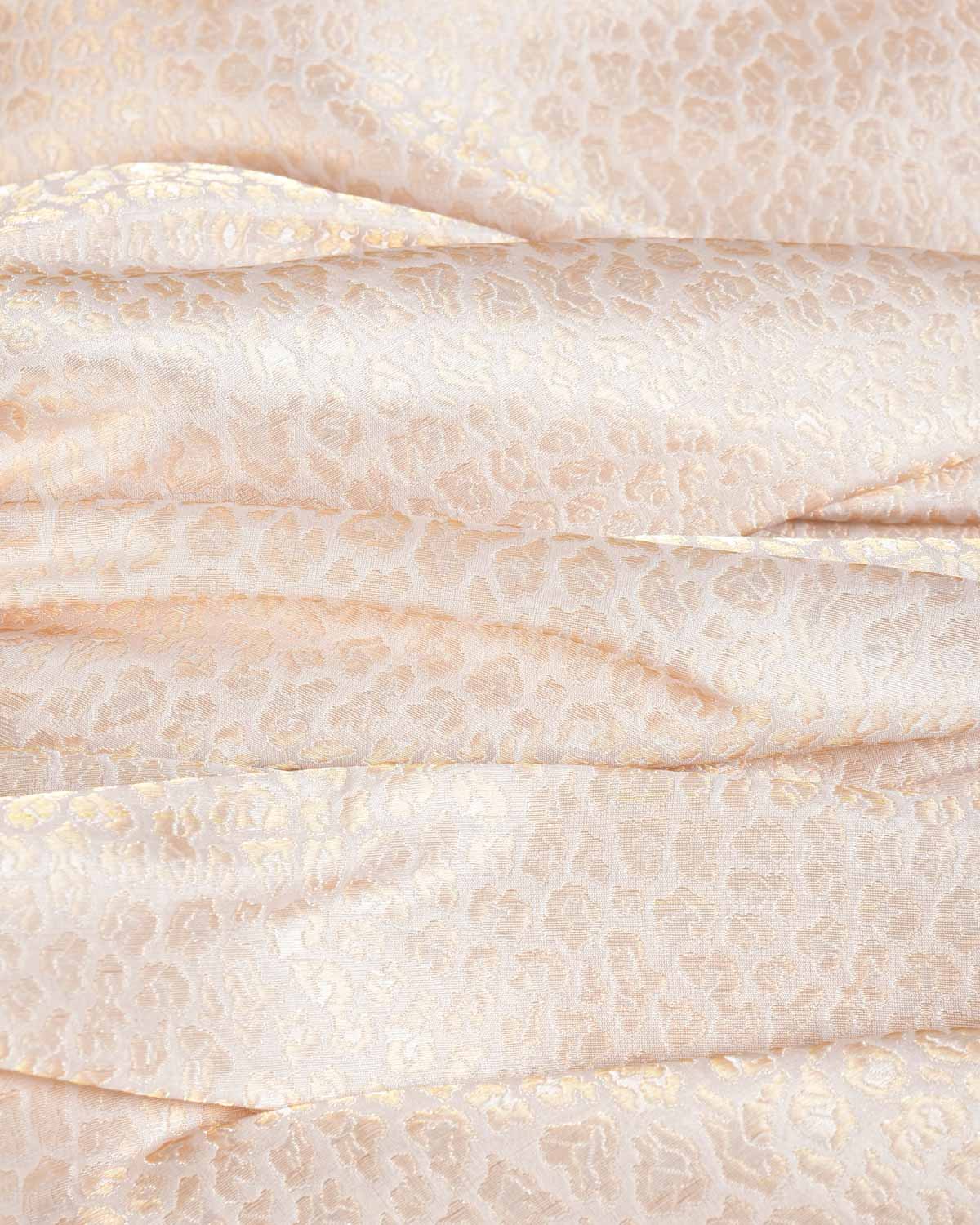 White Banarasi Gold & Silver Zari Jaguar Brocade Brocade Handwoven Katan Silk Fabric-HolyWeaves