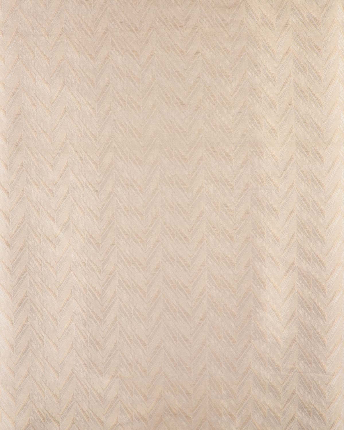 Metallic Cream Banarasi Alfi Gold & Silver Zari Chevron Brocade Handwoven Katan Silk Fabric-HolyWeaves