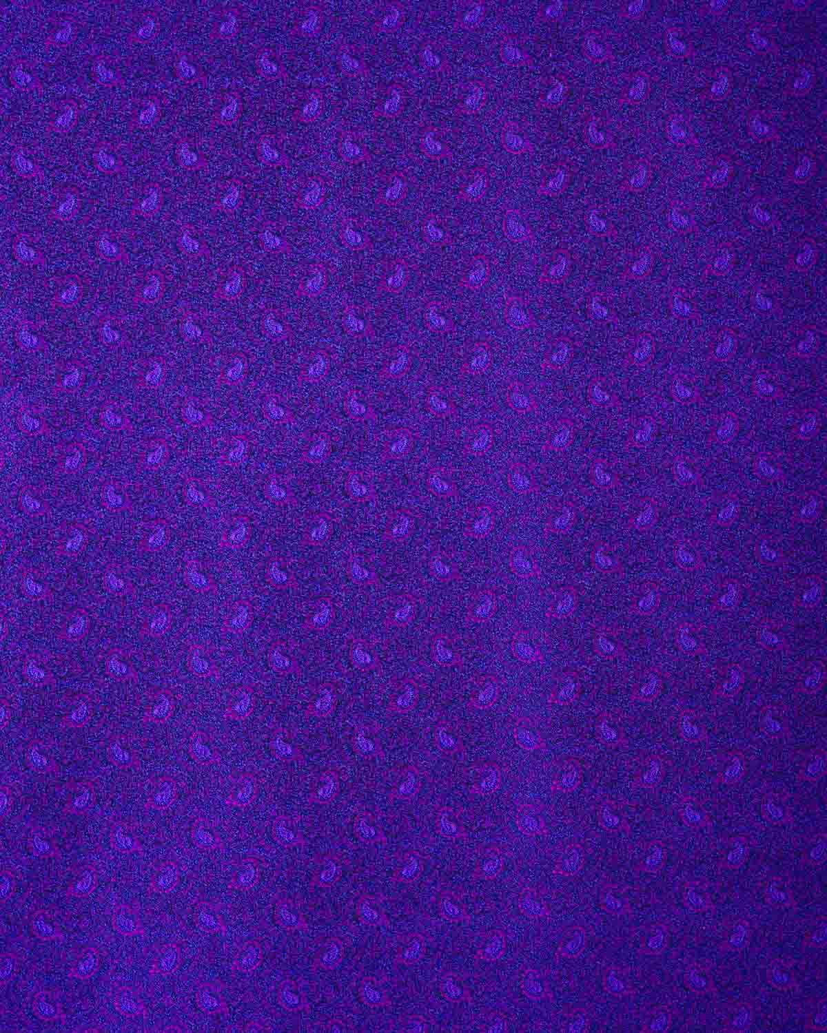 Royal Blue Banarasi Alfi Paisley Jamawar Handwoven Katan Silk Fabric-HolyWeaves