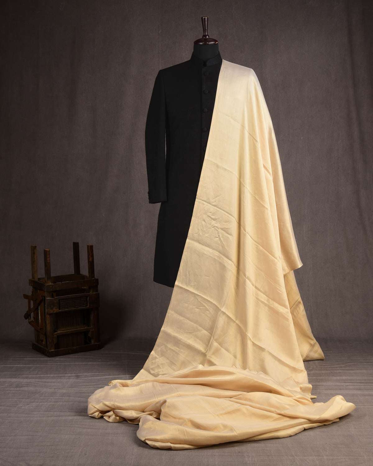 Metallic Beige Banarasi Handwoven Tissue Georgette Unisex Fabric-HolyWeaves