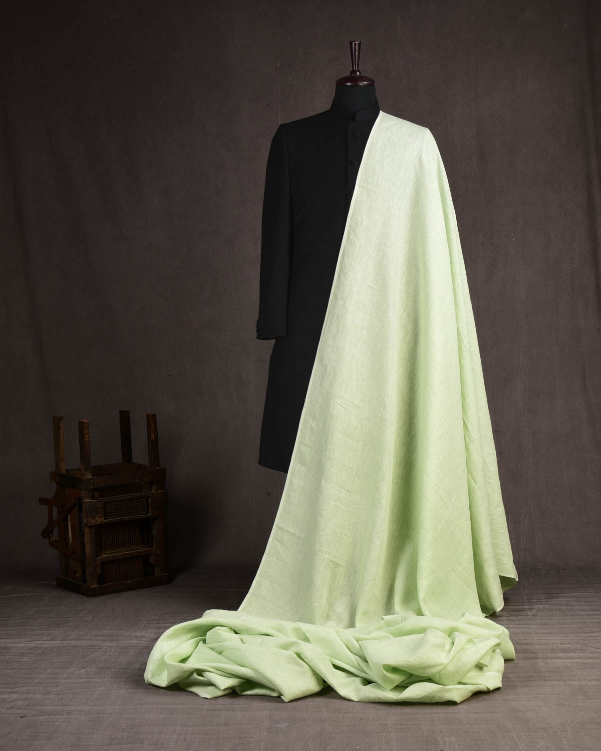 Celadon Green Textured Plain Woven Cotton Linen Fabric-HolyWeaves