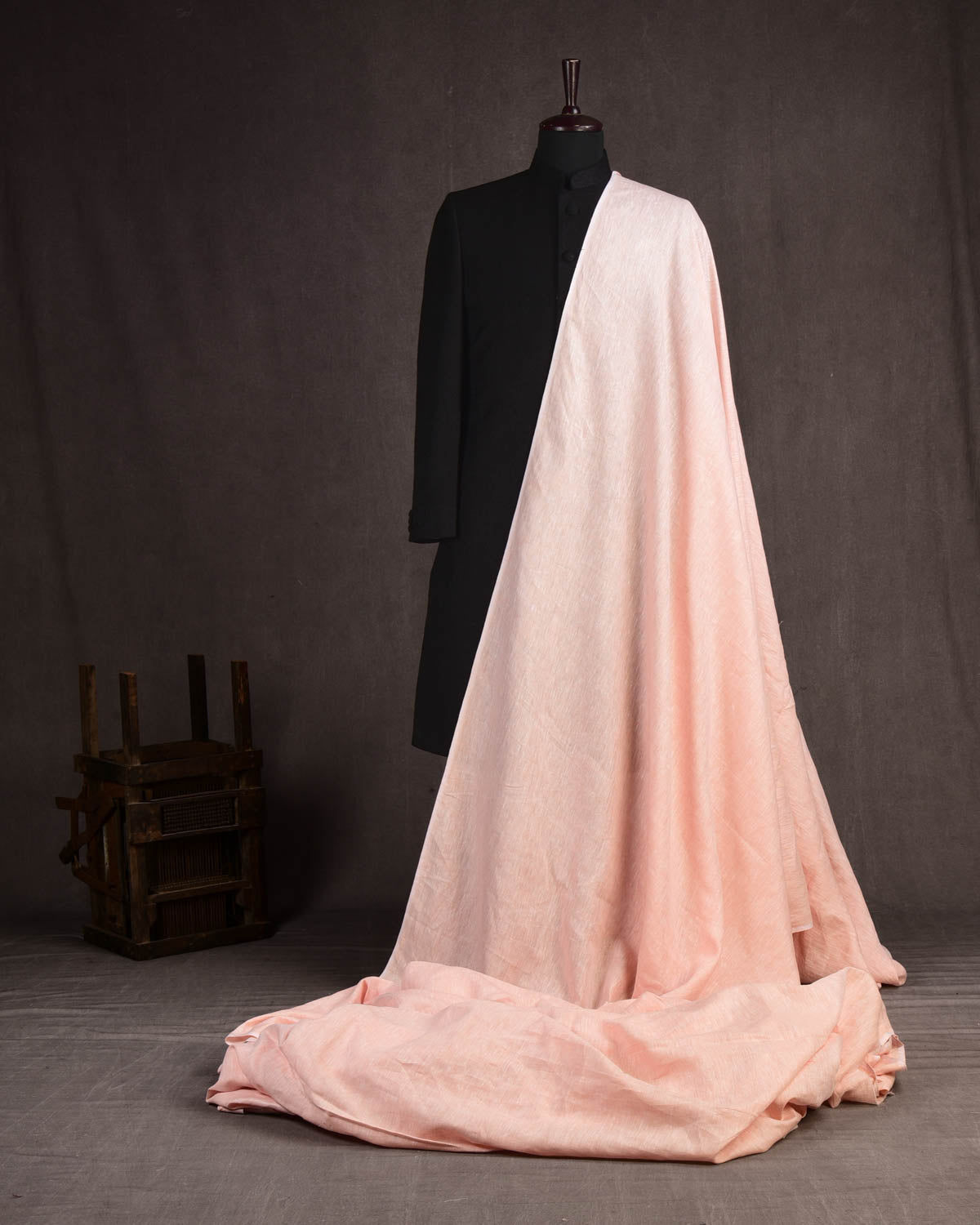 Peach Textured Plain Woven Cotton Linen Fabric-HolyWeaves