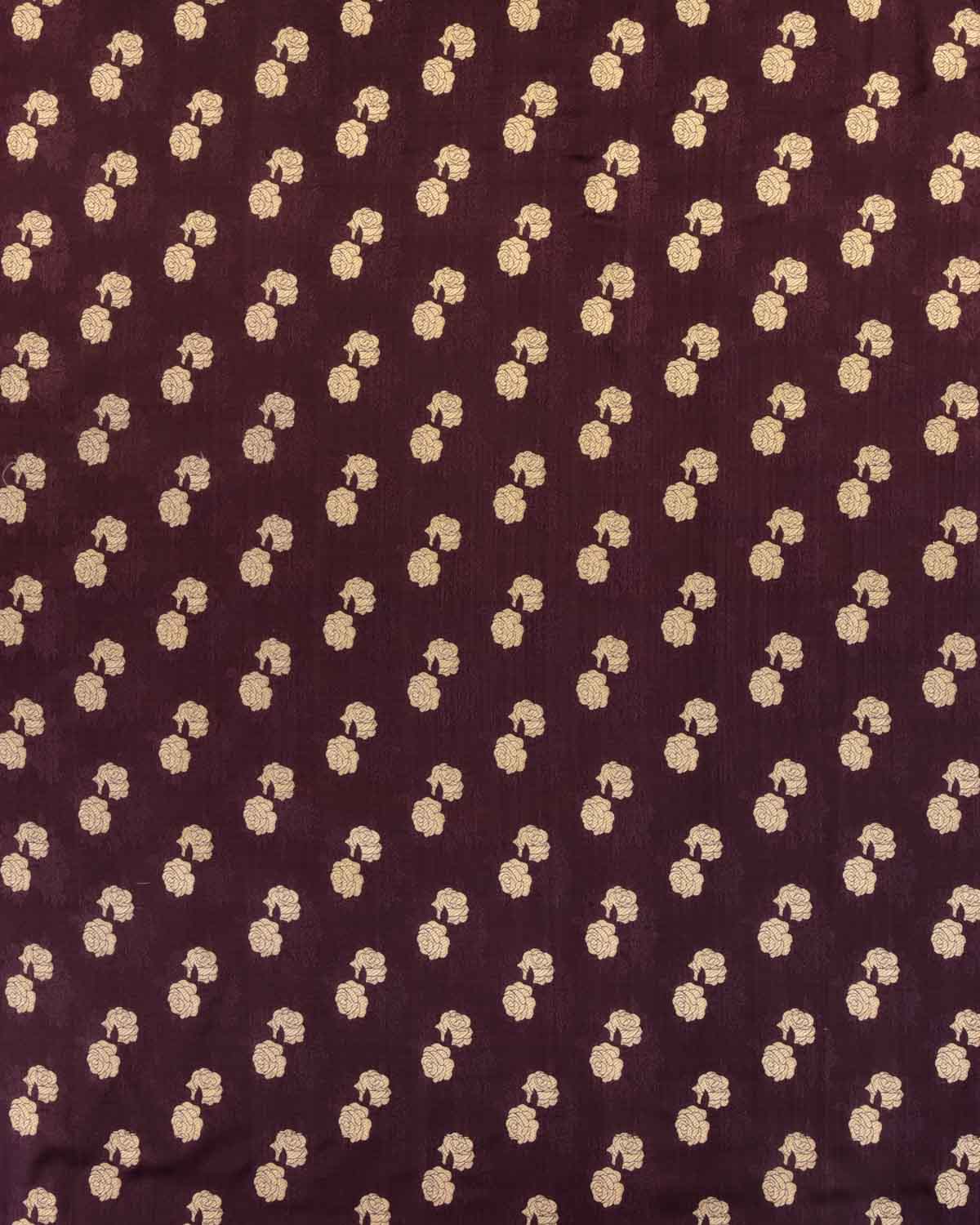 Black Coffee Brown Banarasi Gulab Zari Buti Tanchoi Brocade Handwoven Katan Silk Unisex Fabric-HolyWeaves