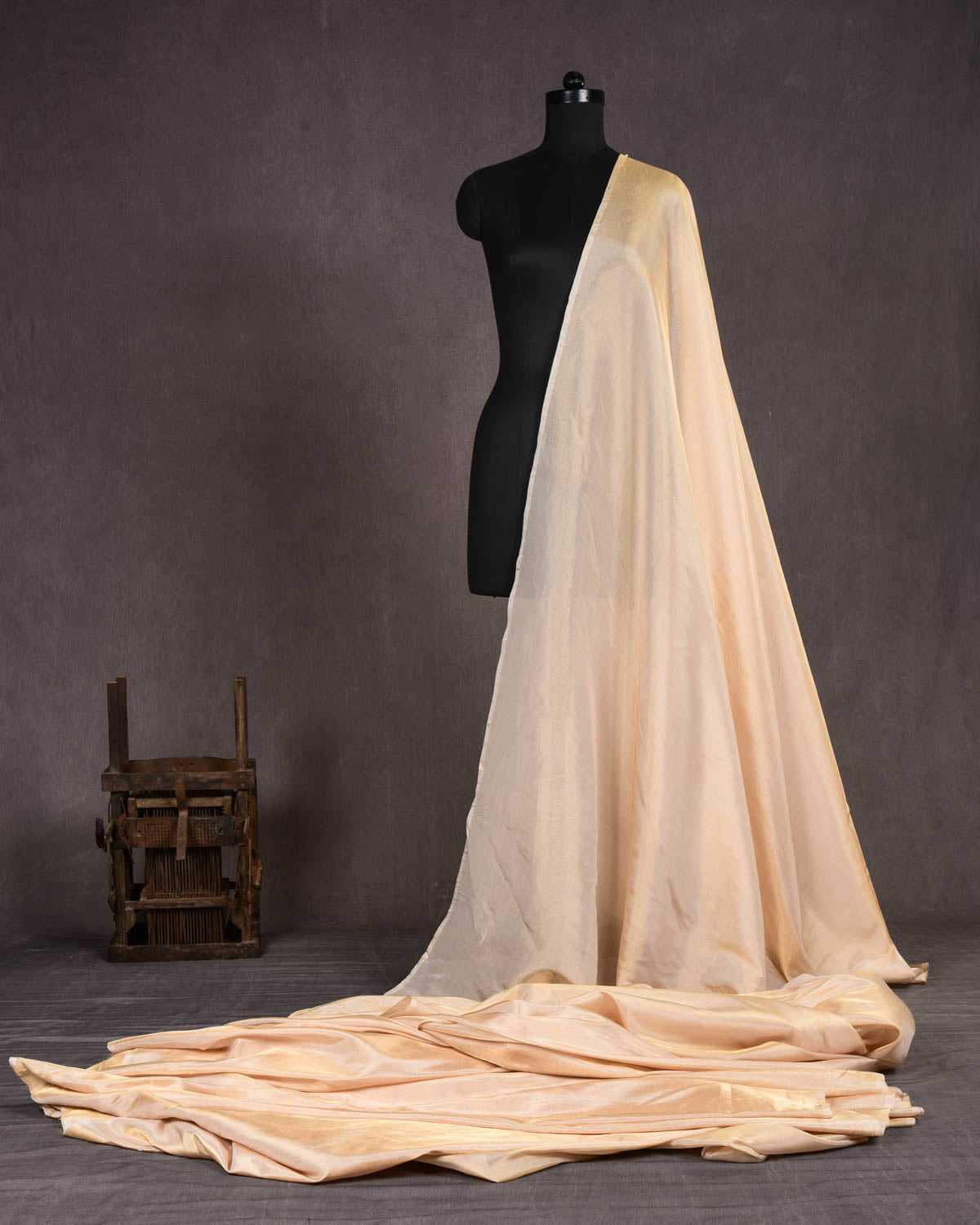 Metallic Gold Banarasi Brocade Handwoven Katan Tissue Fabric-HolyWeaves