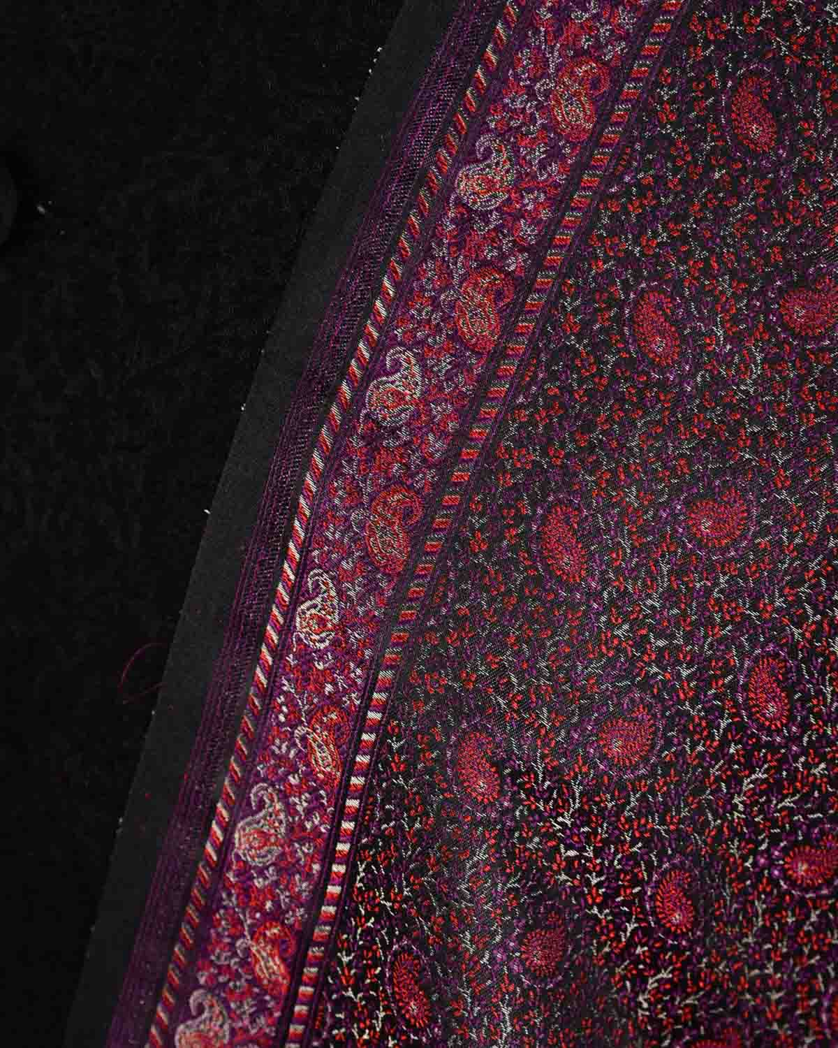 Burgundy Tehri Paisley Jamawar Handwoven Katan Silk Banarasi Fabric-HolyWeaves