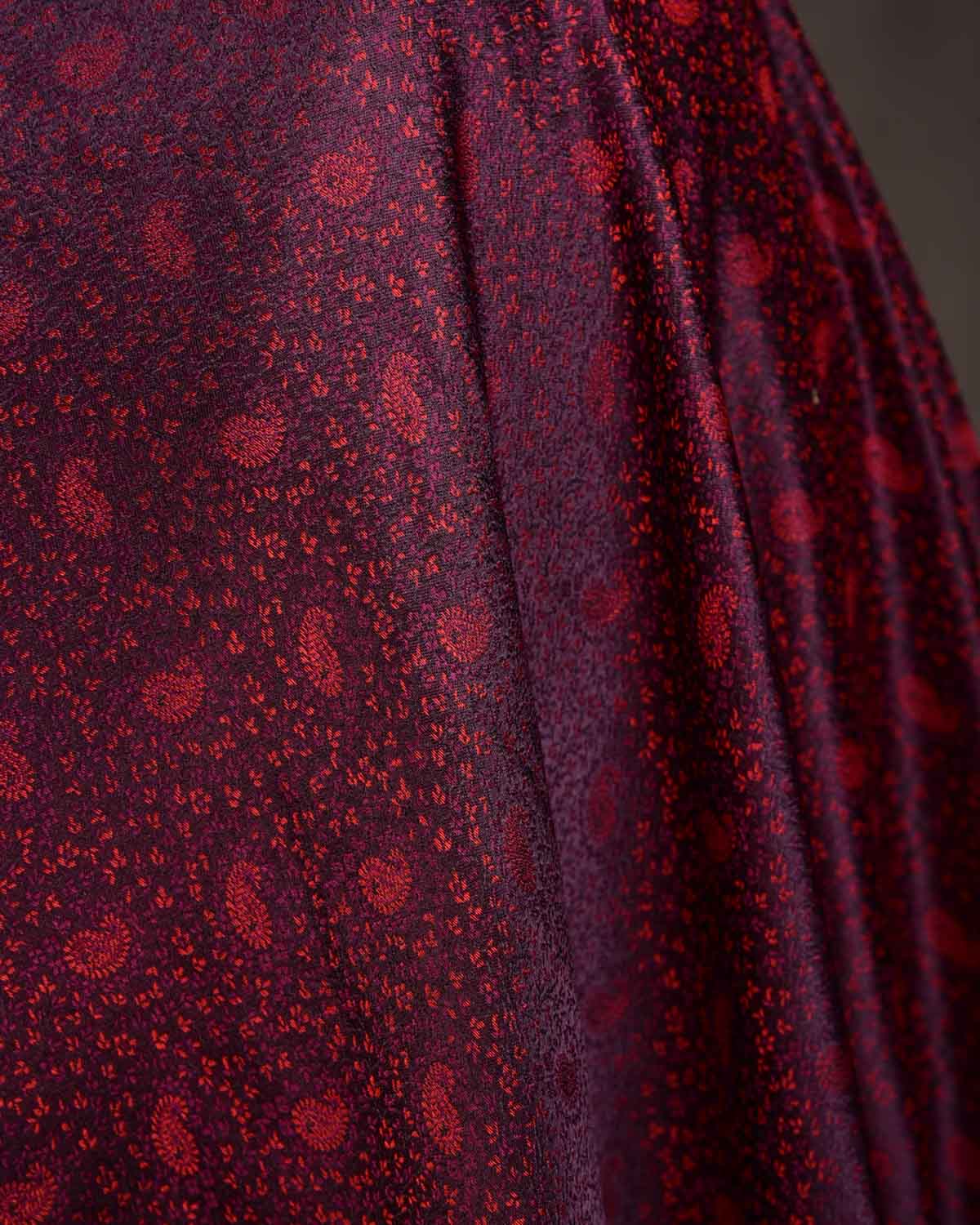 Maroon Tehri Paisley Jamawar Handwoven Katan Silk Banarasi Fabric-HolyWeaves