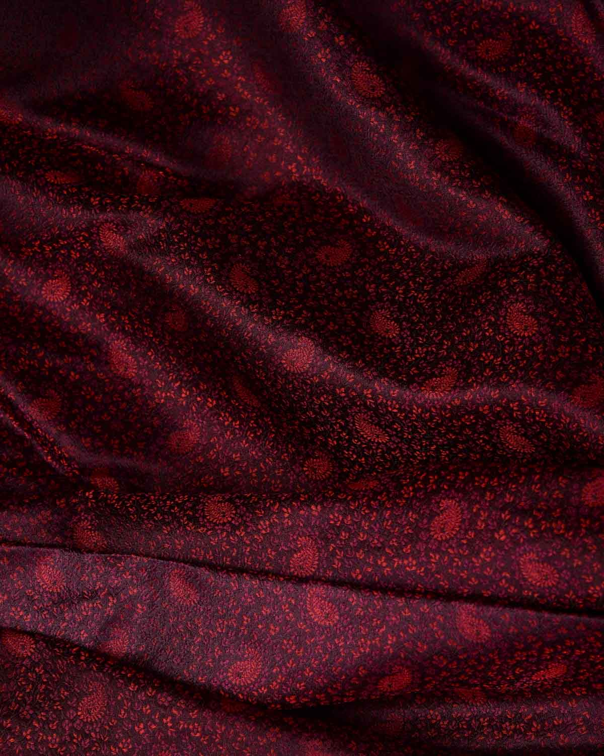 Maroon Tehri Paisley Jamawar Handwoven Katan Silk Banarasi Fabric-HolyWeaves