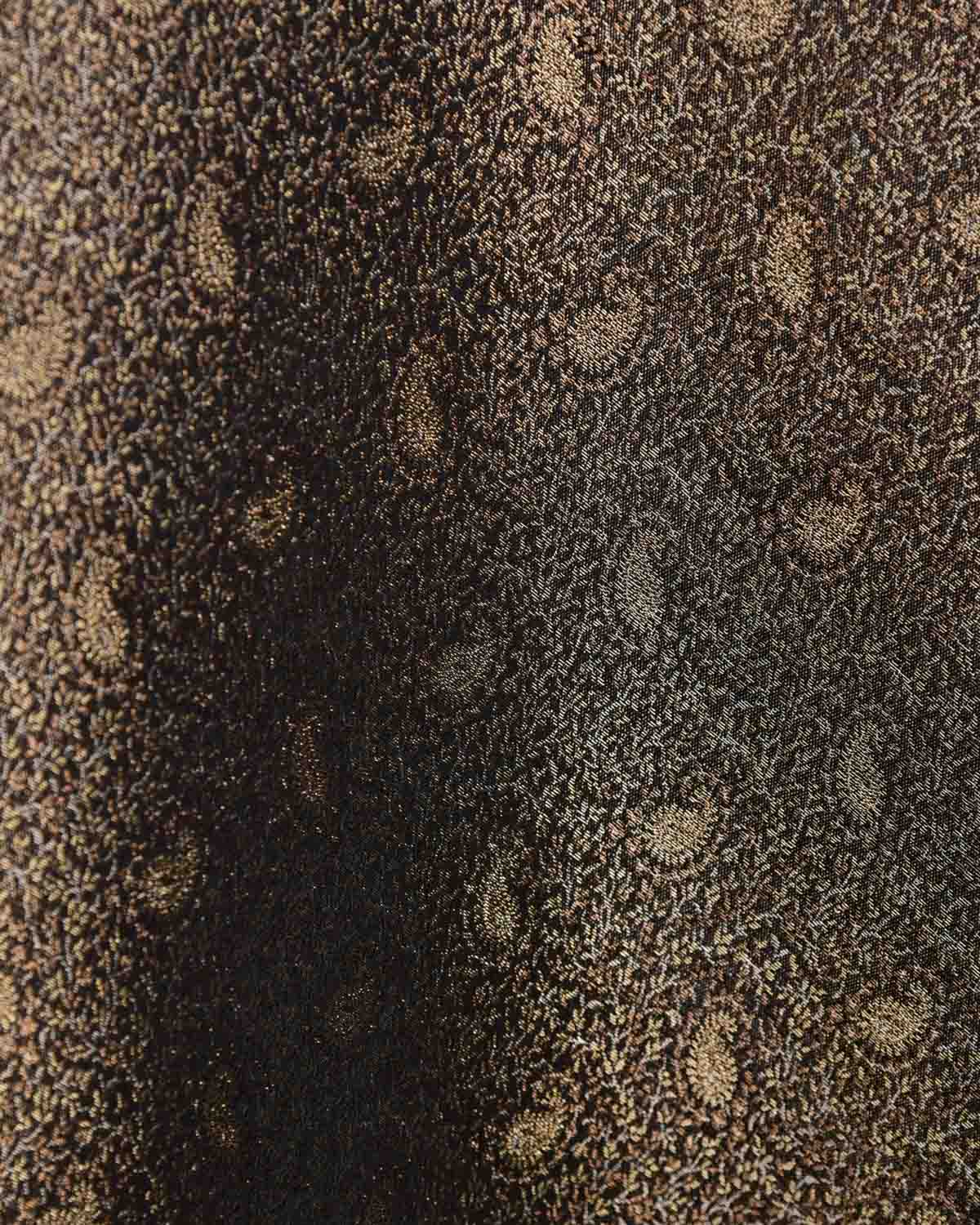 Metallic Black 3-Color Zari Tehri Paisley Tanchoi Satin Jamawar Handwoven Katan Silk Banarasi Fabric-HolyWeaves