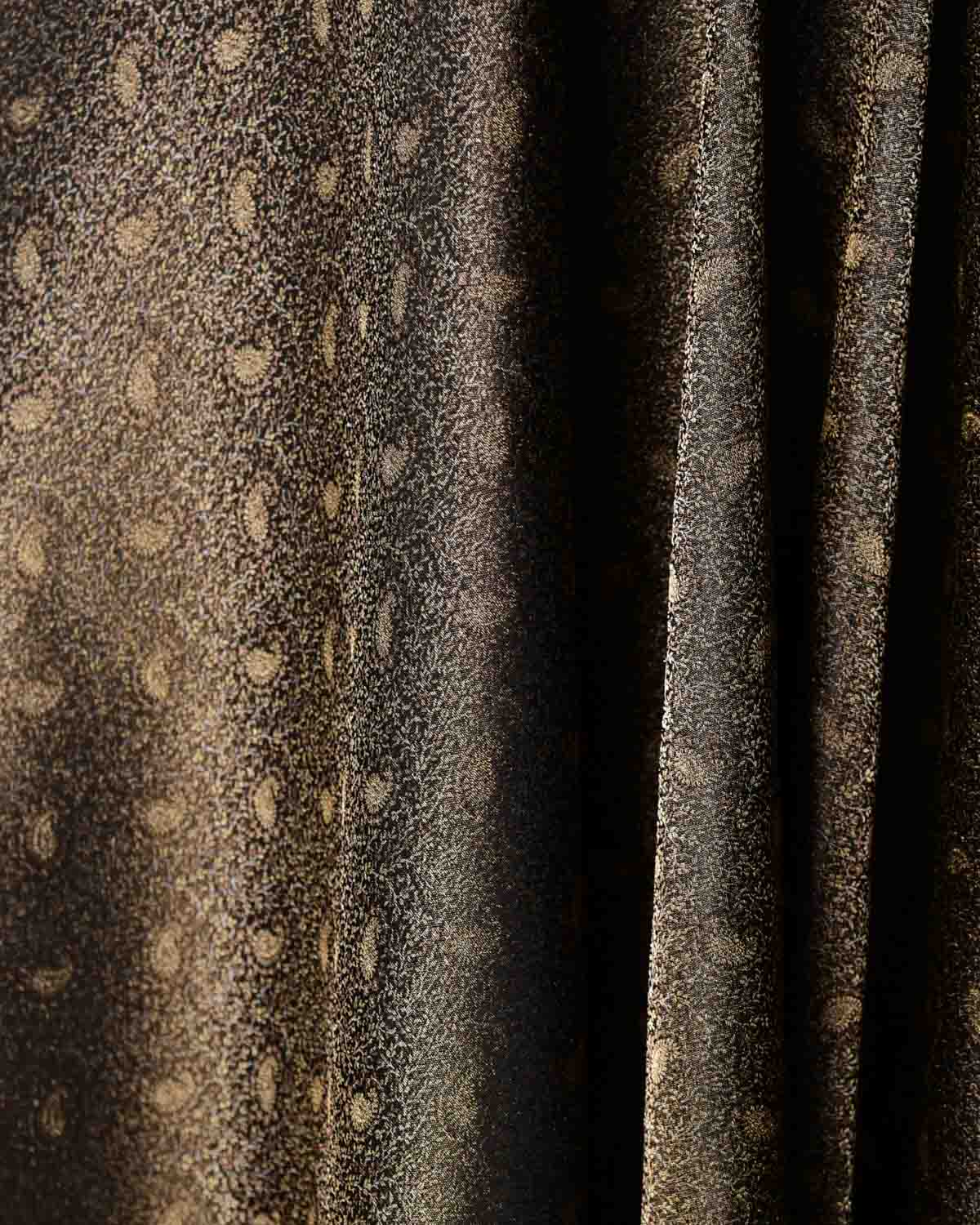 Metallic Black 3-Color Zari Tehri Paisley Tanchoi Satin Jamawar Handwoven Katan Silk Banarasi Fabric-HolyWeaves